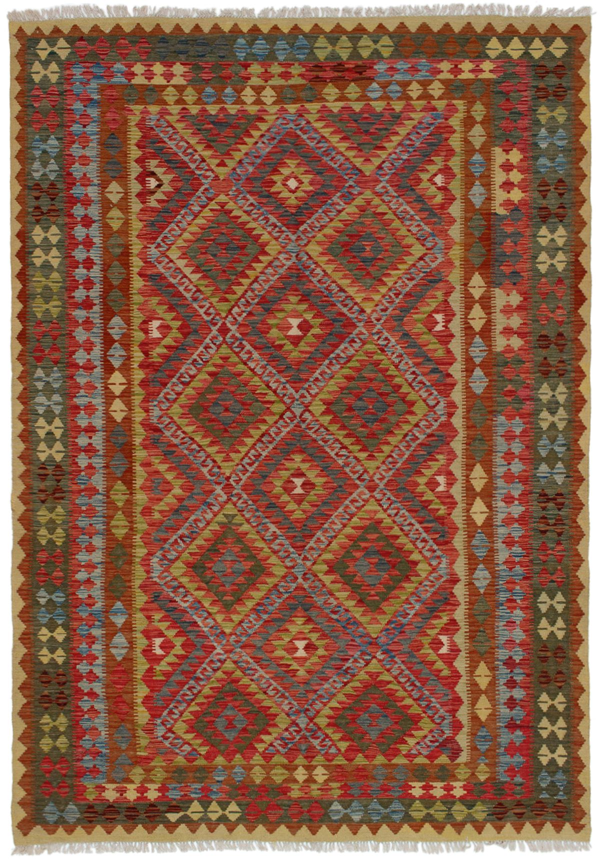 Hand woven Kashkoli FW Red Wool Kilim 6'9" x 9'8" Size: 6'9" x 9'8"  