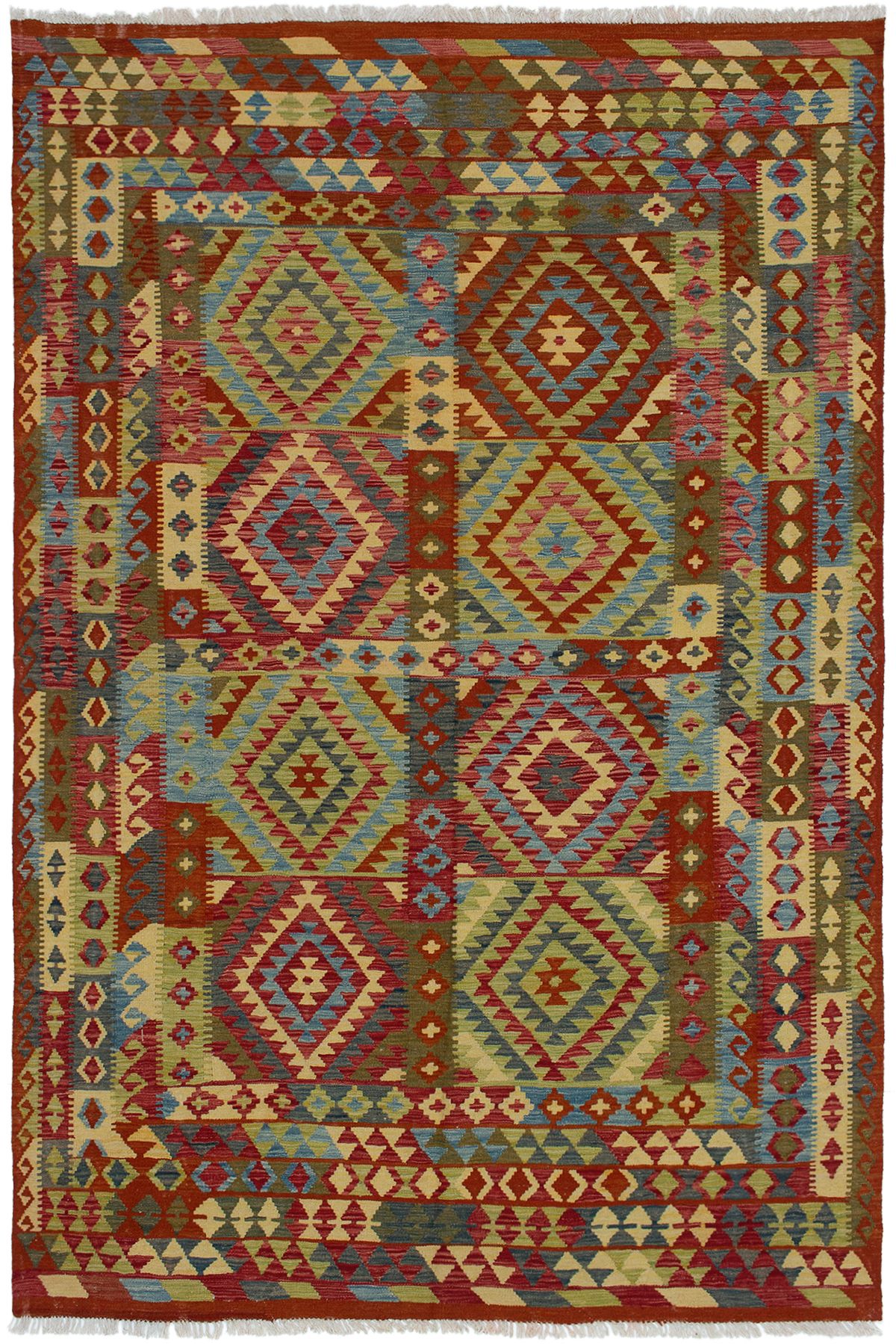 Hand woven Kashkoli FW Red Wool Kilim 6'7" x 9'10"  Size: 6'7" x 9'10"  