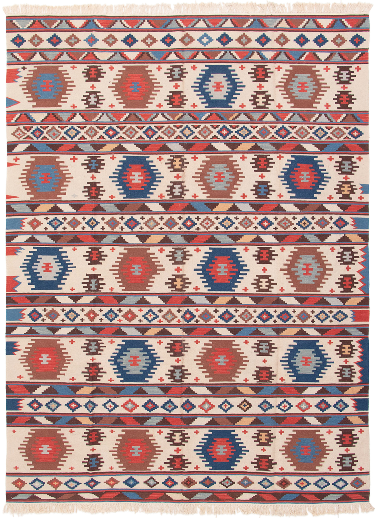 Hand woven Ankara FW Ivory Wool Kilim 7'10" x 10'9" Size: 7'10" x 10'9"  