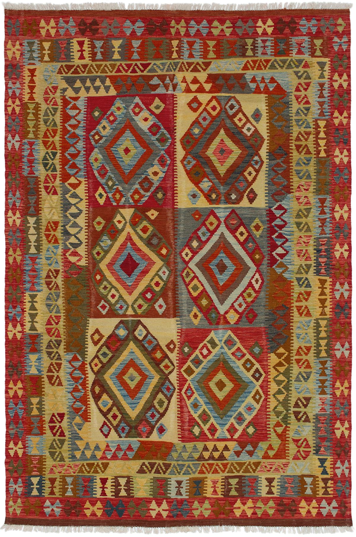 Hand woven Sivas Red Wool Kilim 6'5" x 9'8" Size: 6'5" x 9'8"  