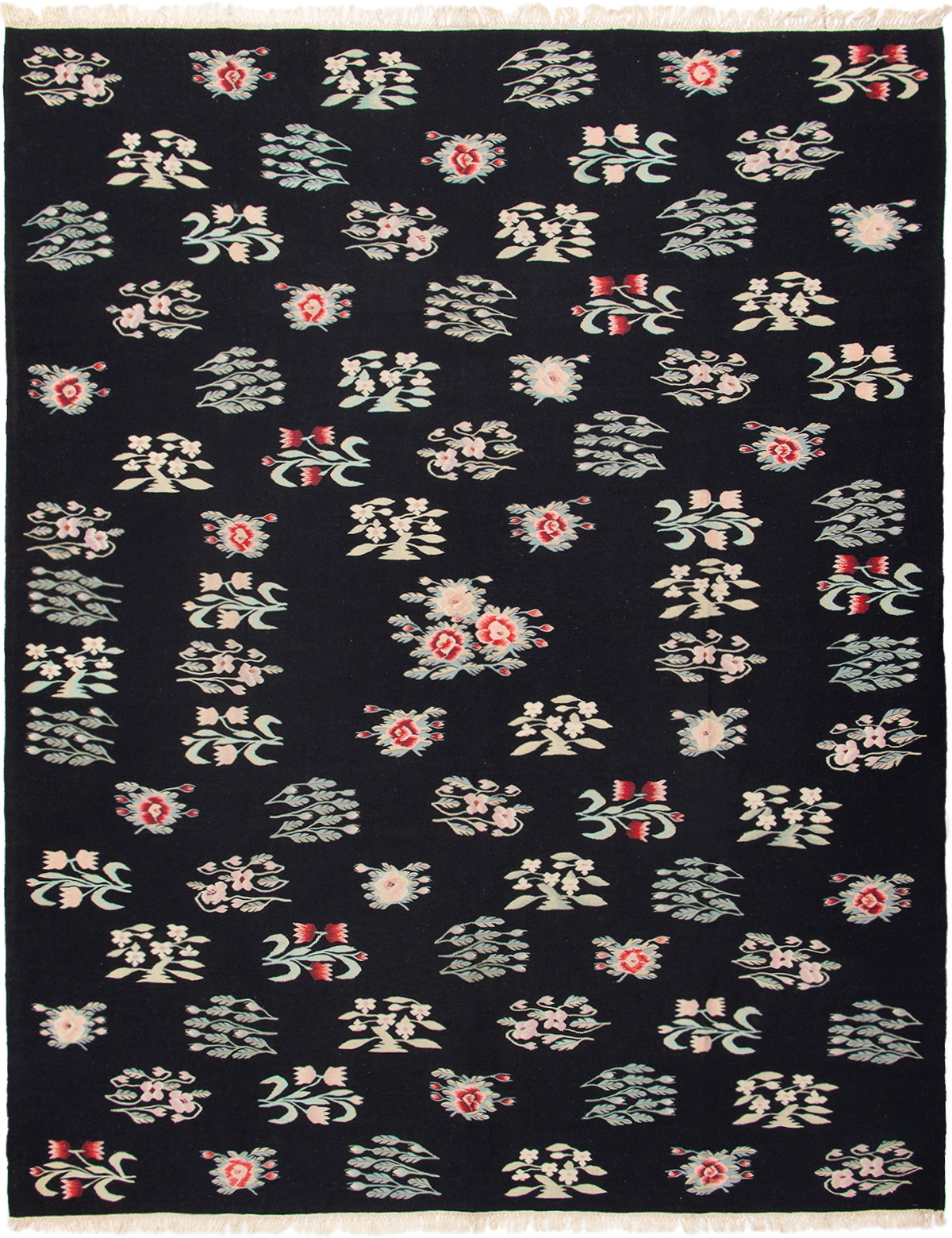 Hand woven Royale Black Wool Kilim 9'0" x 11'6" Size: 9'0" x 11'6"  