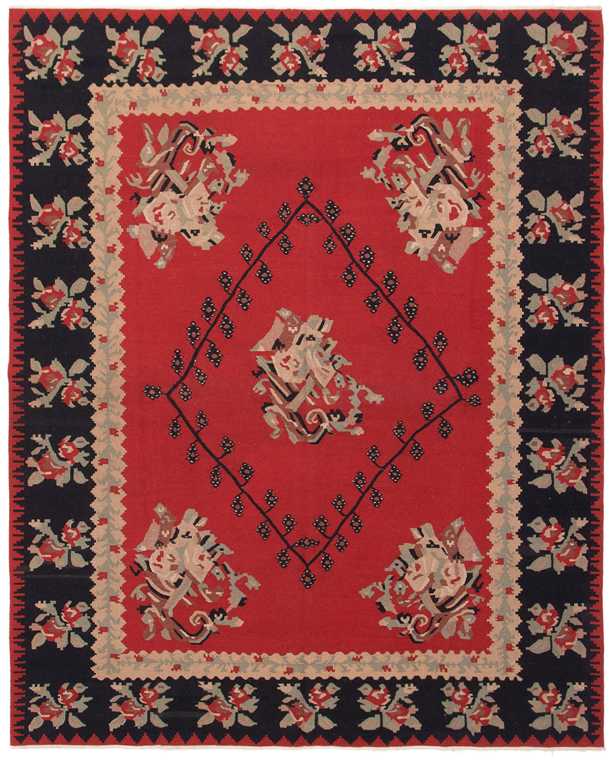Hand woven Royale Red Wool Kilim 7'10" x 9'5" Size: 7'10" x 9'5"  