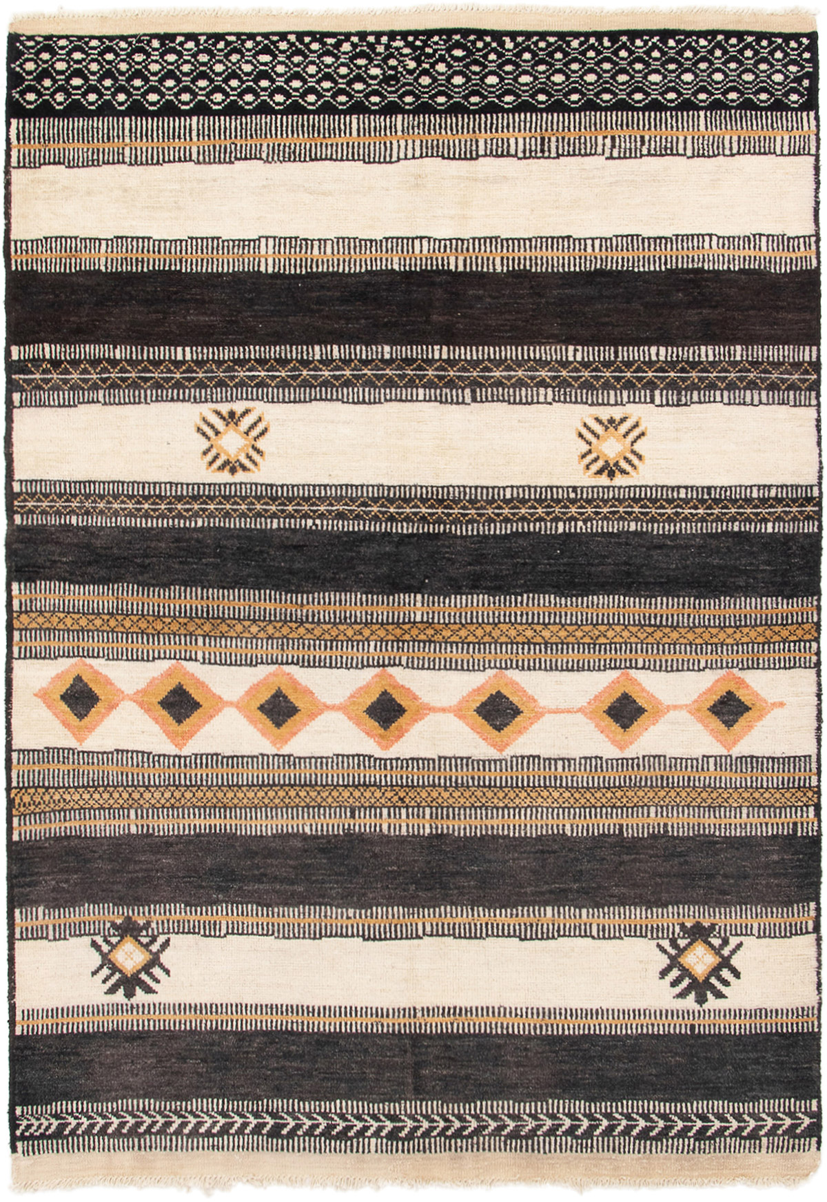 Hand-knotted Shalimar Black, Cream Wool Rug 6'4" x 9'0" Size: 6'4" x 9'0"  