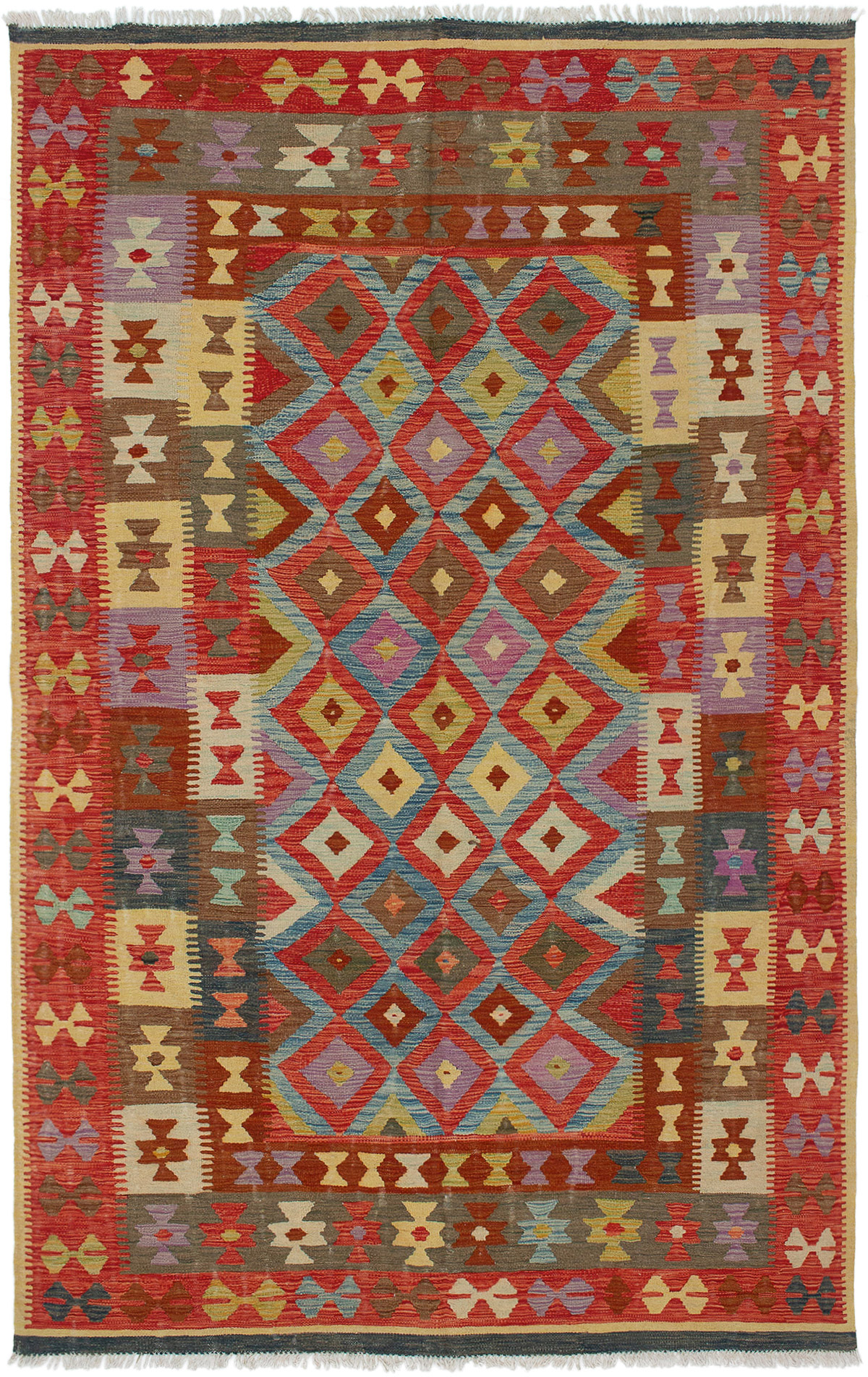 Hand woven Hereke FW Red Wool Kilim 5'9" x 10'0" Size: 5'9" x 10'0"  