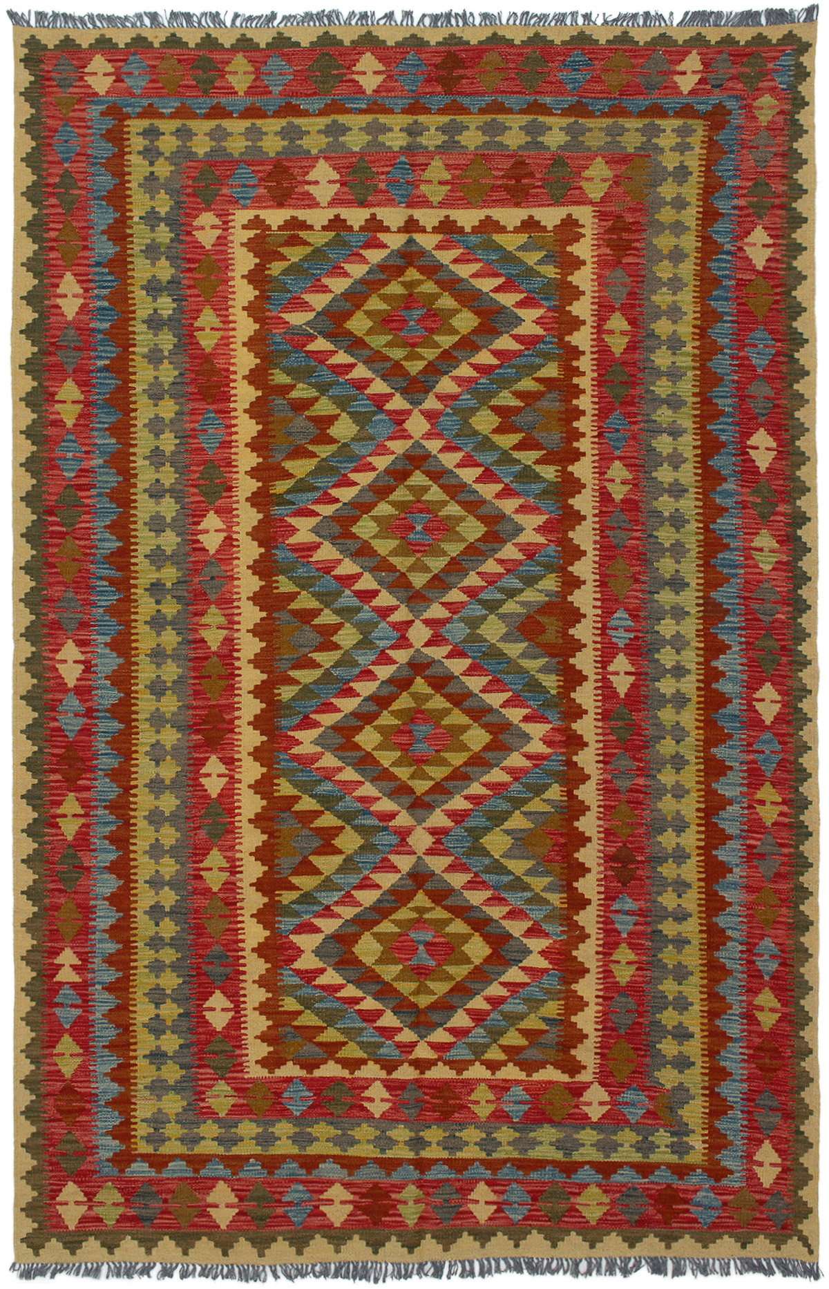 Hand woven Kashkoli FW Red Wool Kilim 6'5" x 10'0"  Size: 6'5" x 10'0"  