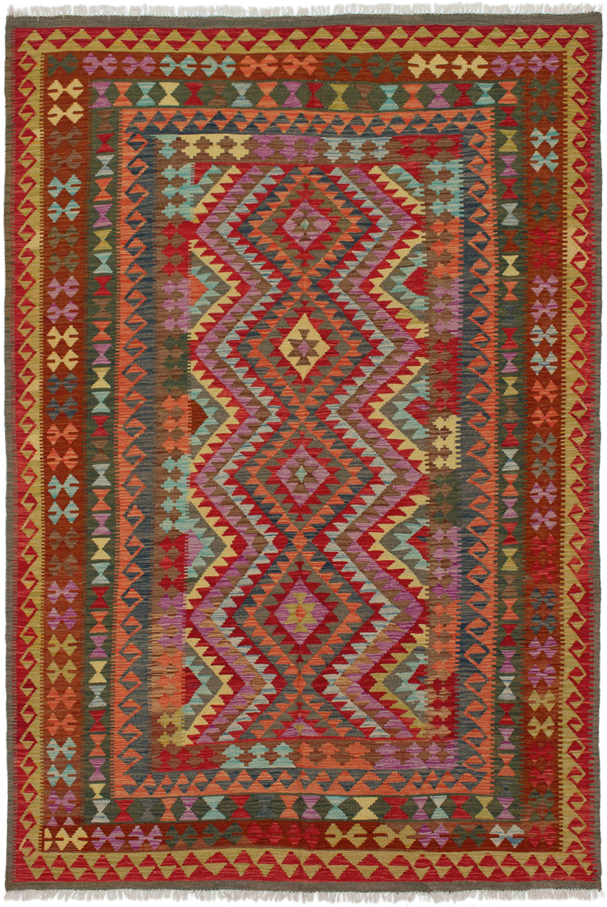 Hand woven Kashkoli FW Copper, Red Wool Kilim 6'6" x 9'9" Size: 6'6" x 9'9"  