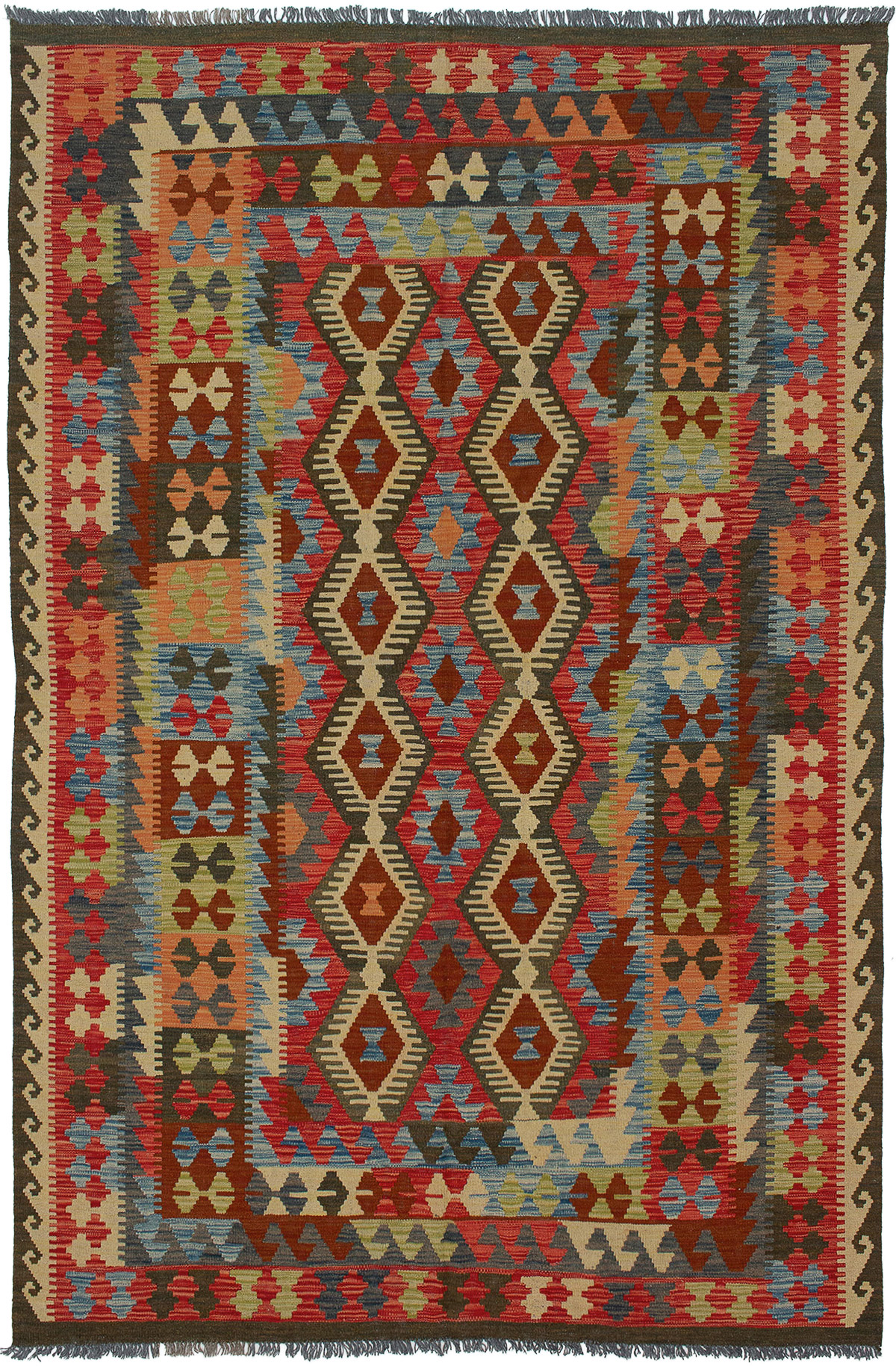 Hand woven Sivas Red Wool Kilim 6'6" x 9'11" Size: 6'6" x 9'11"  