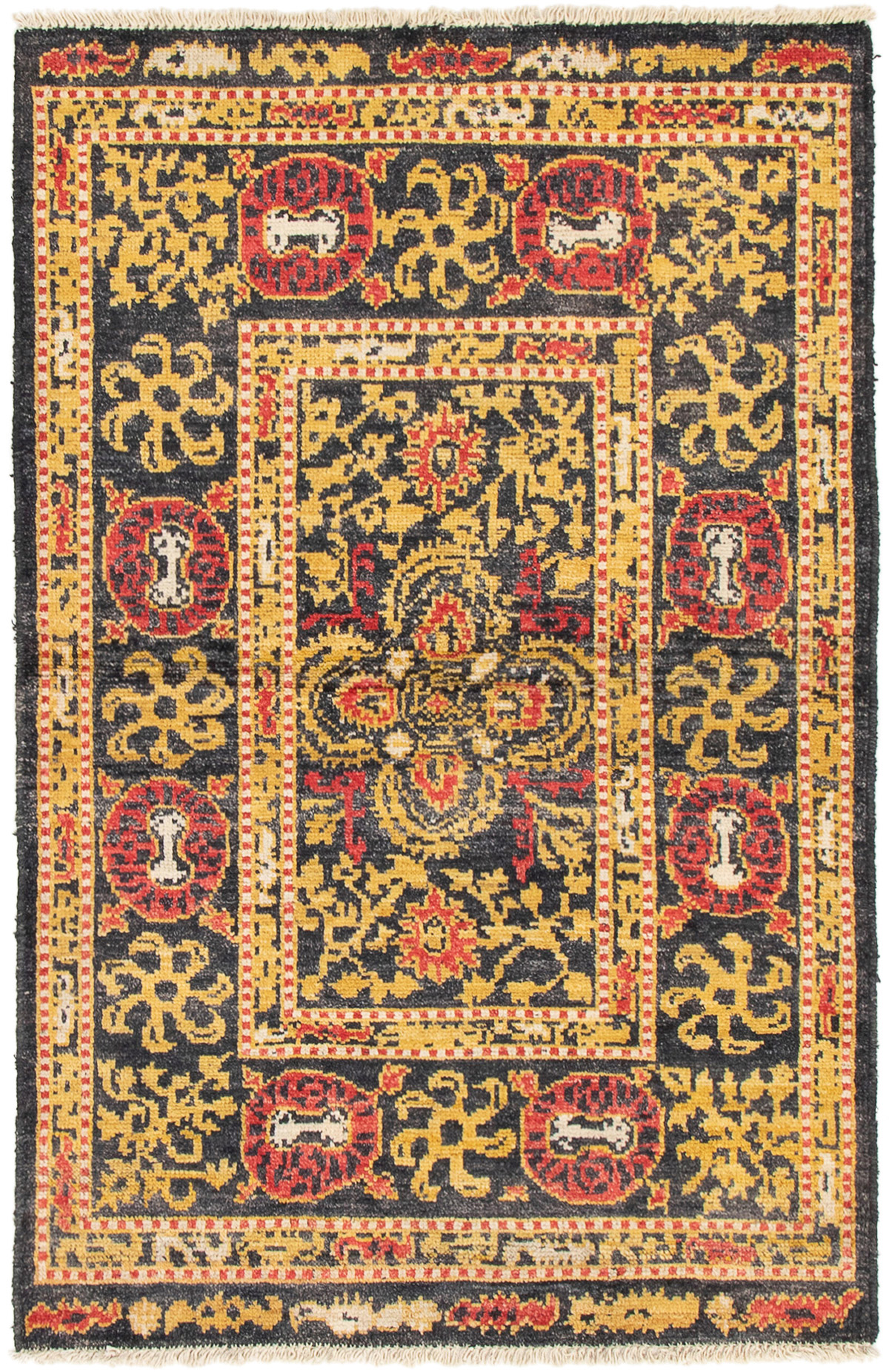 Hand-knotted Shalimar Black, Gold Wool Rug 4'0" x 6'3" Size: 4'0" x 6'3"  