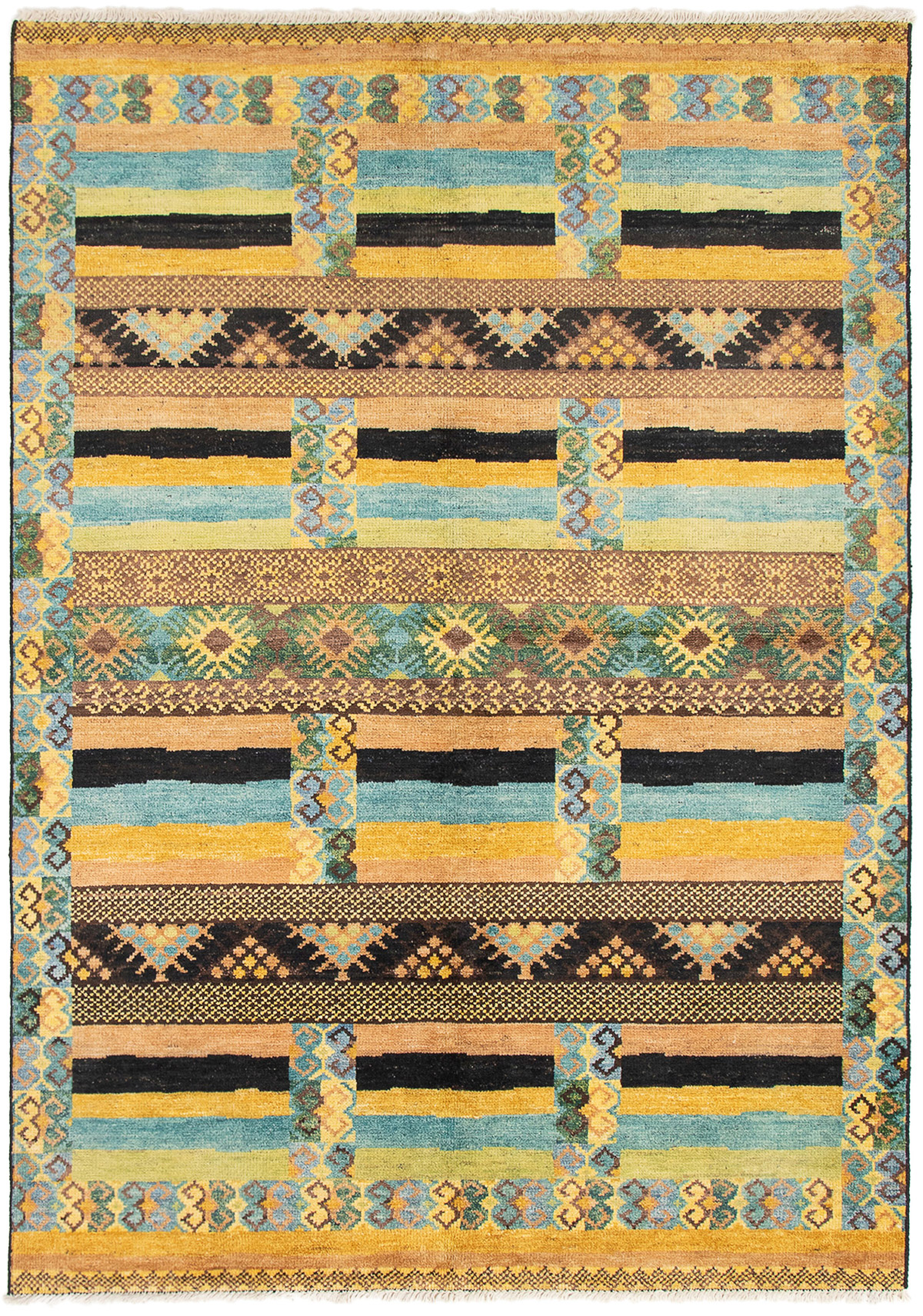 Hand-knotted Shalimar Tan, Turquoise Wool Rug 6'3" x 9'0" Size: 6'3" x 9'0"  