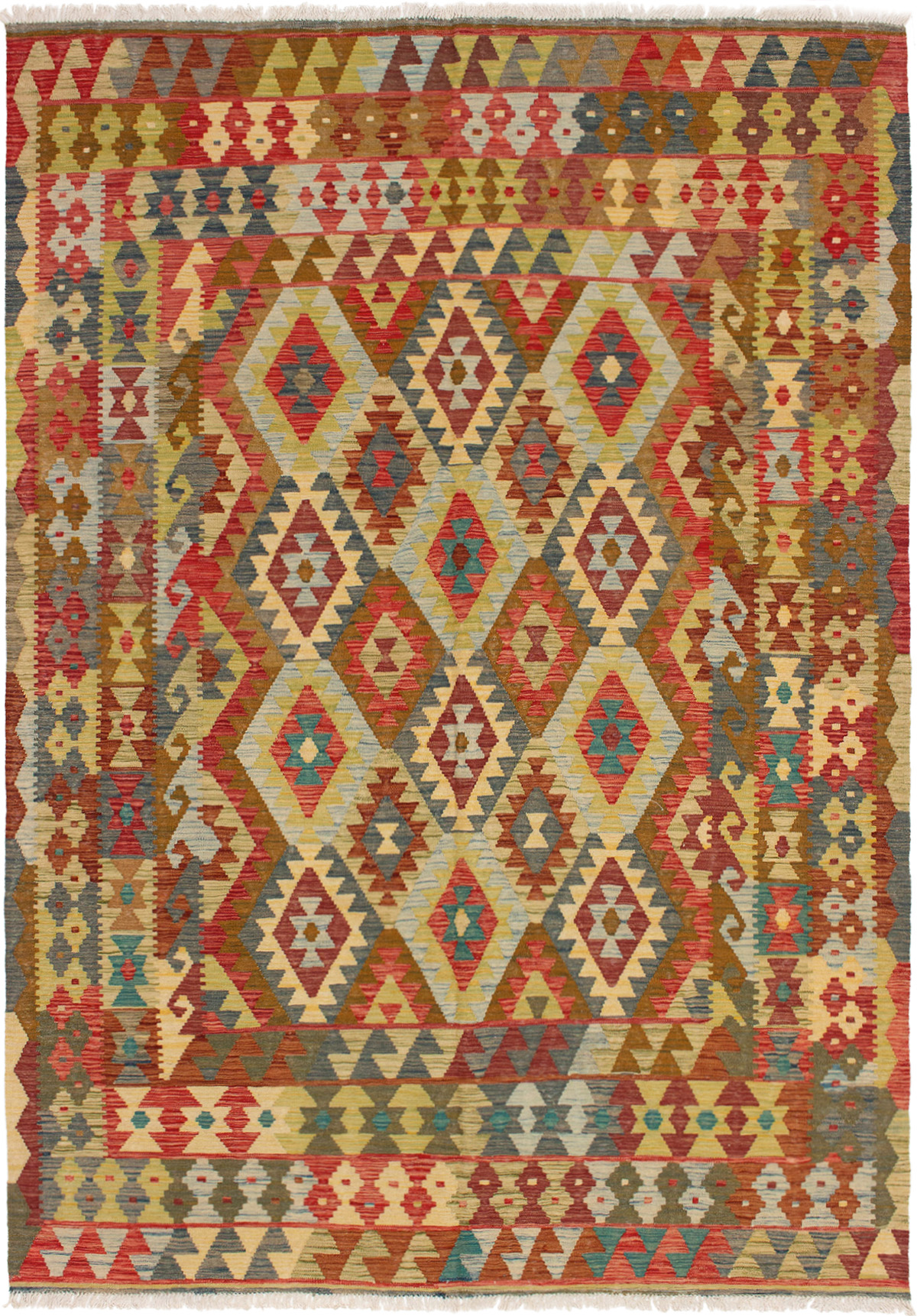 Hand woven Kashkoli FW Red Wool Kilim 6'9" x 9'7" Size: 6'9" x 9'7"  