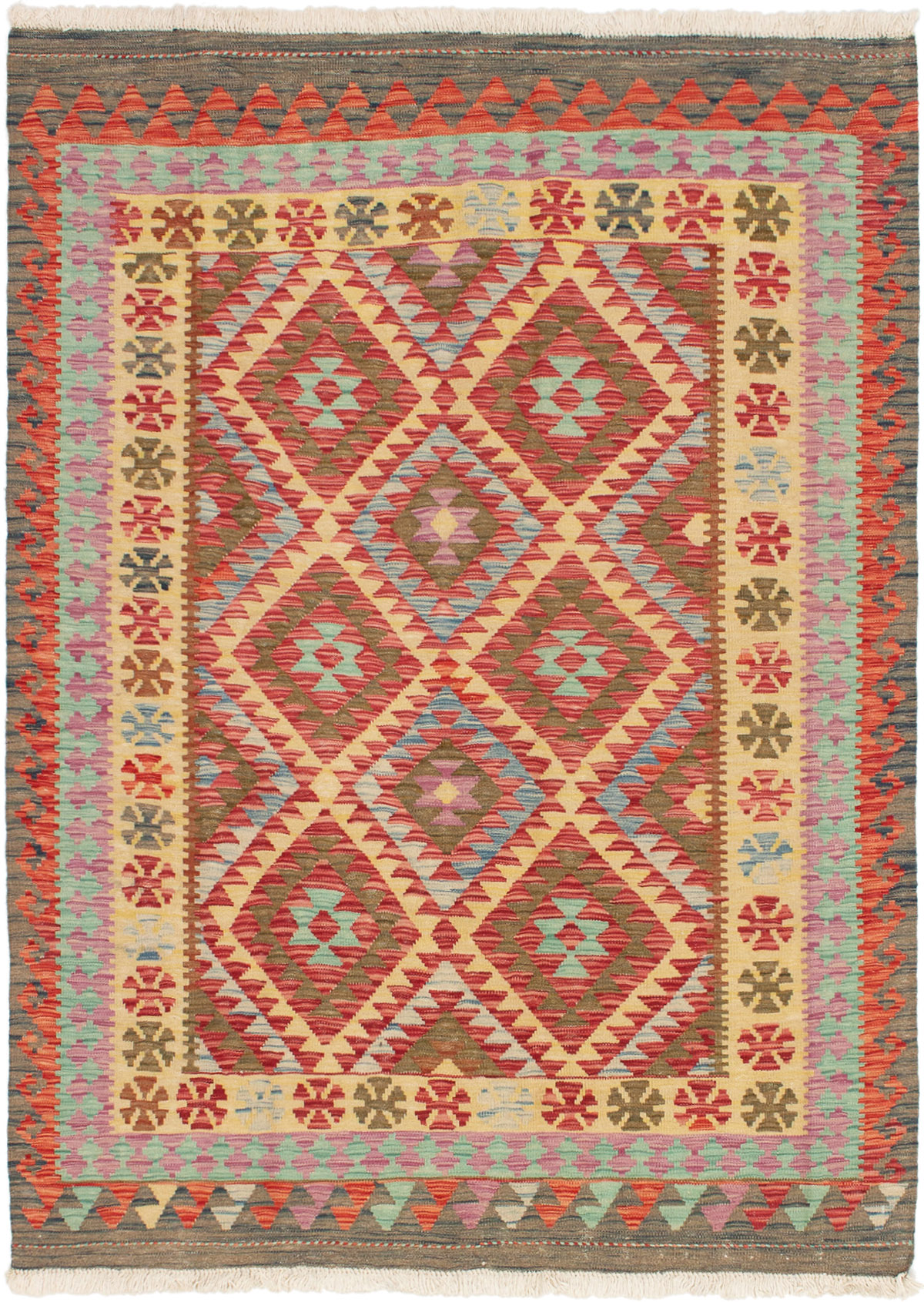 Hand woven Kashkoli FW Red Wool Kilim 5'0" x 6'9" Size: 5'0" x 6'9"  
