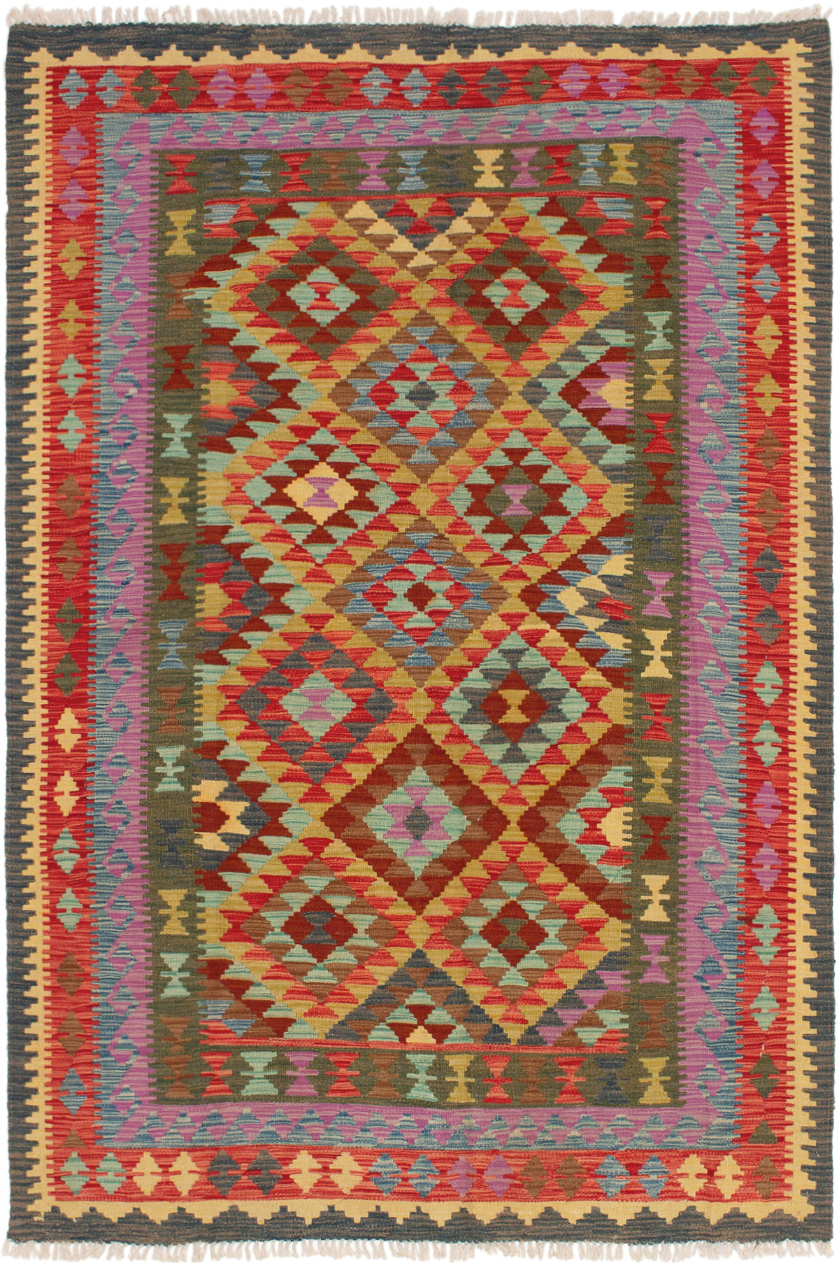 Hand woven Kashkoli FW Red Wool Kilim 5'5" x 8'2"  Size: 5'5" x 8'2"  