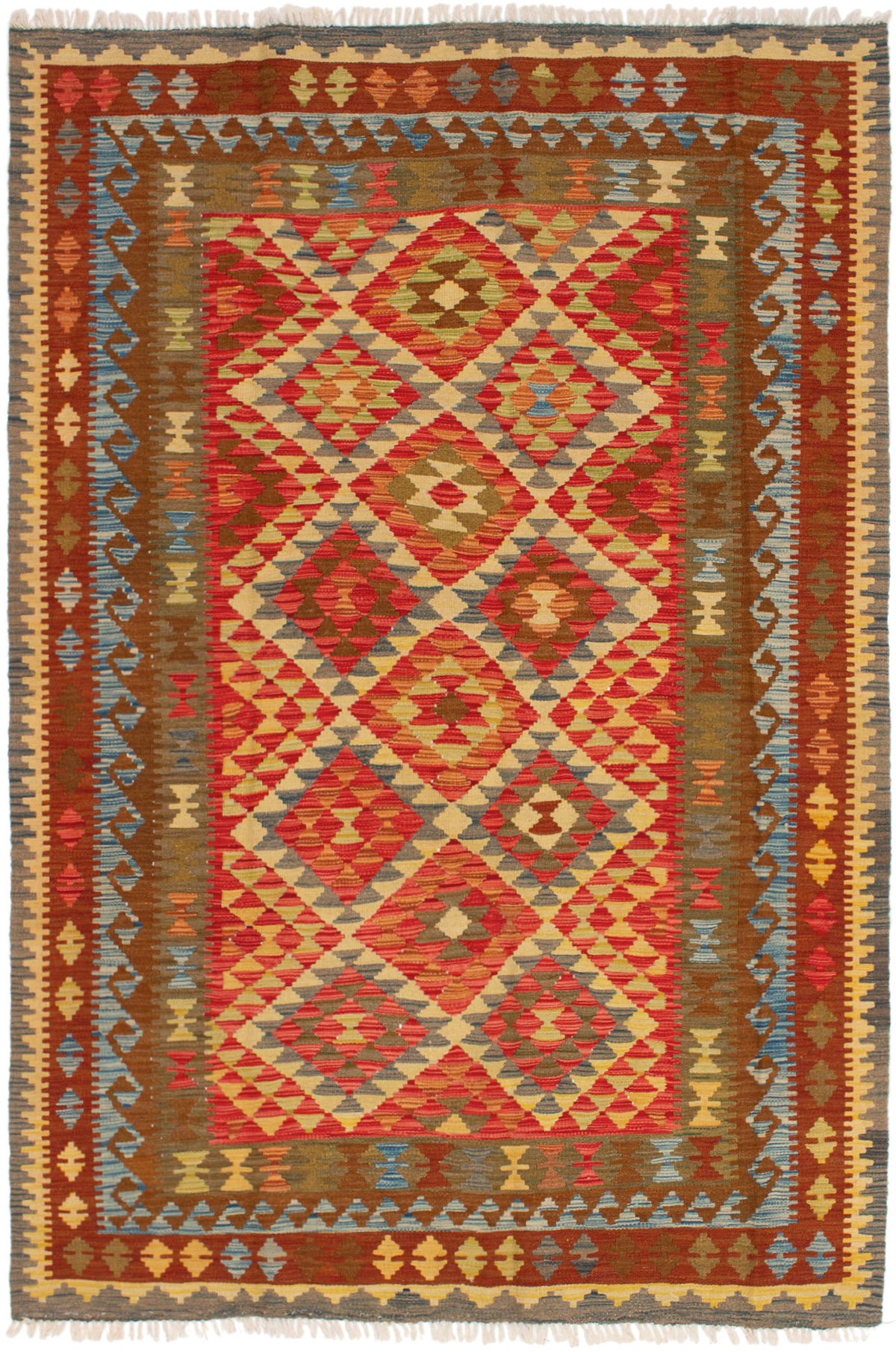 Hand woven Kashkoli FW Red Wool Kilim 5'5" x 8'0"  Size: 5'5" x 8'0"  