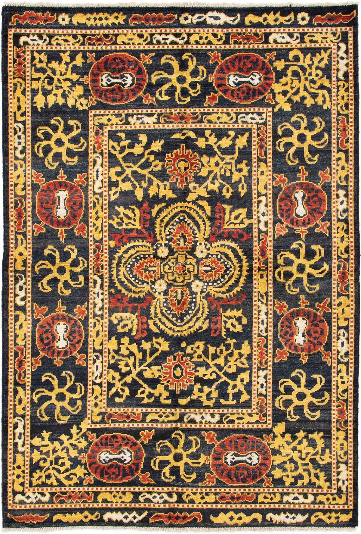 Hand-knotted Shalimar Black, Gold Wool Rug 6'1" x 9'0" Size: 6'1" x 9'0"  