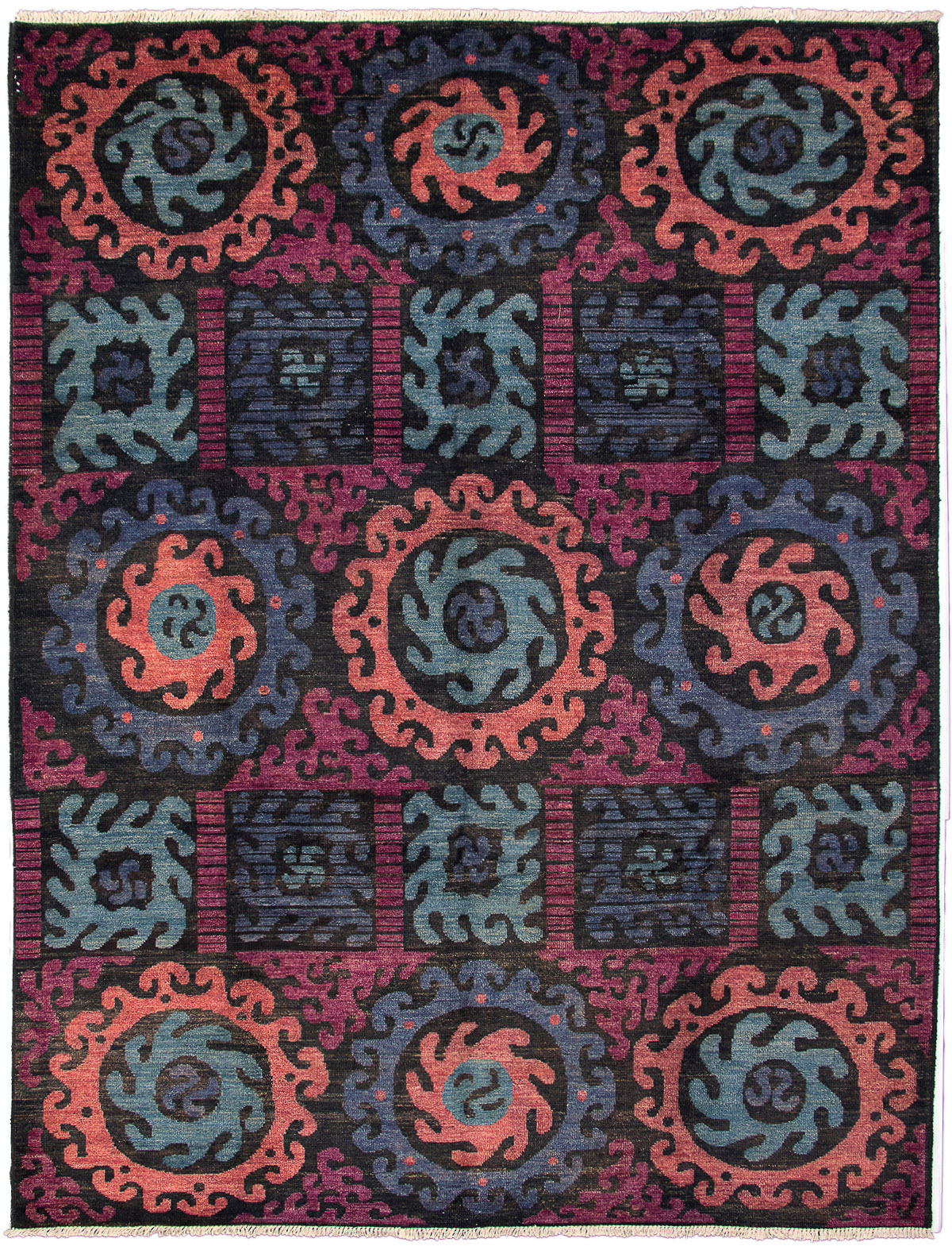 Hand-knotted Shalimar Burgundy, Turquoise Wool Rug 9'4" x 12'0" Size: 9'4" x 12'0"  