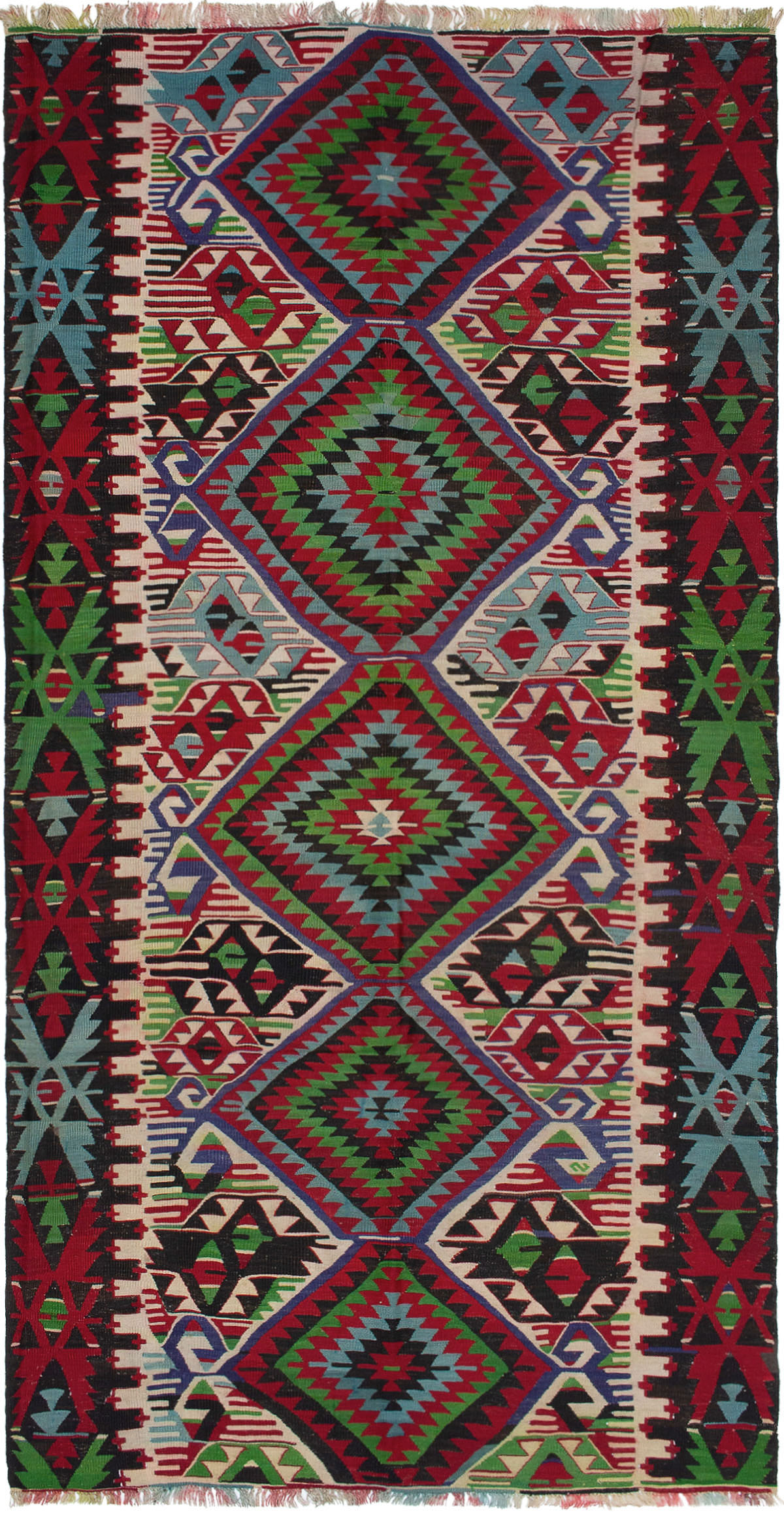Hand woven Kashkoli FW Cream, Dark Red Wool Kilim 5'5" x 10'10" Size: 5'5" x 10'10"  