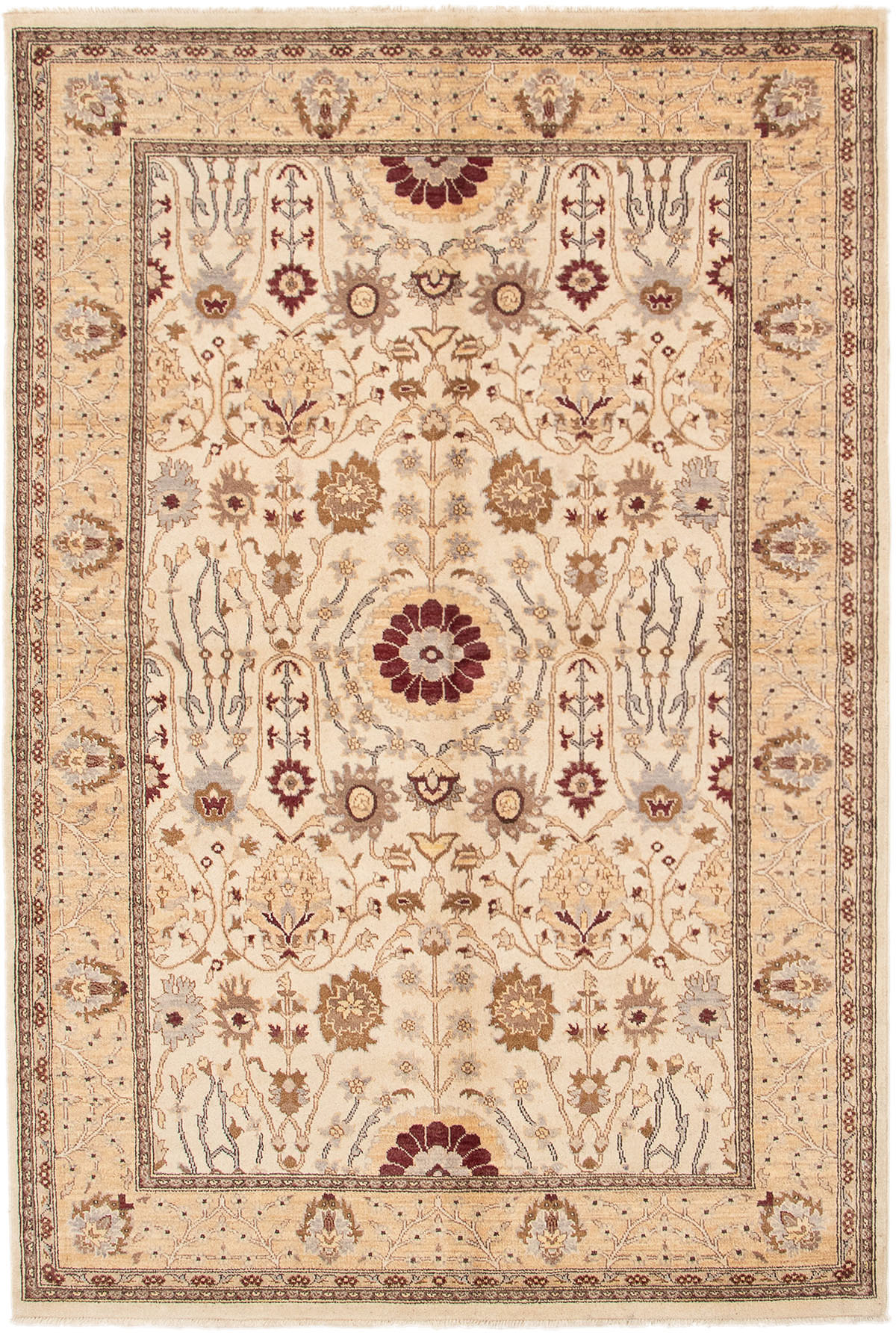 Hand-knotted Chobi Finest Cream Wool Rug 6'2" x 9'3"  Size: 6'2" x 9'3"  