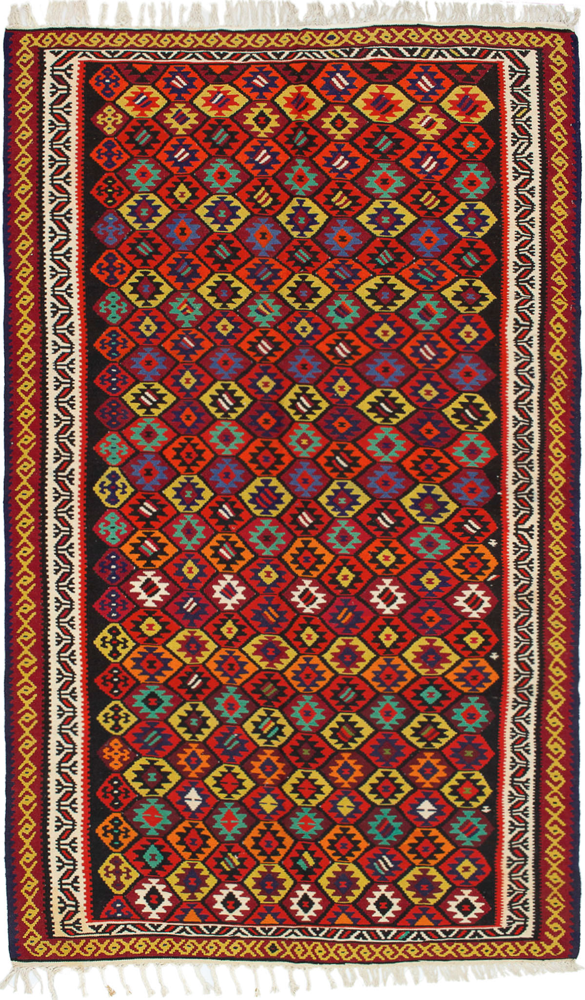 Hand woven Yoruk Dark Red Wool Kilim 5'7" x 9'7" Size: 5'7" x 9'7"  