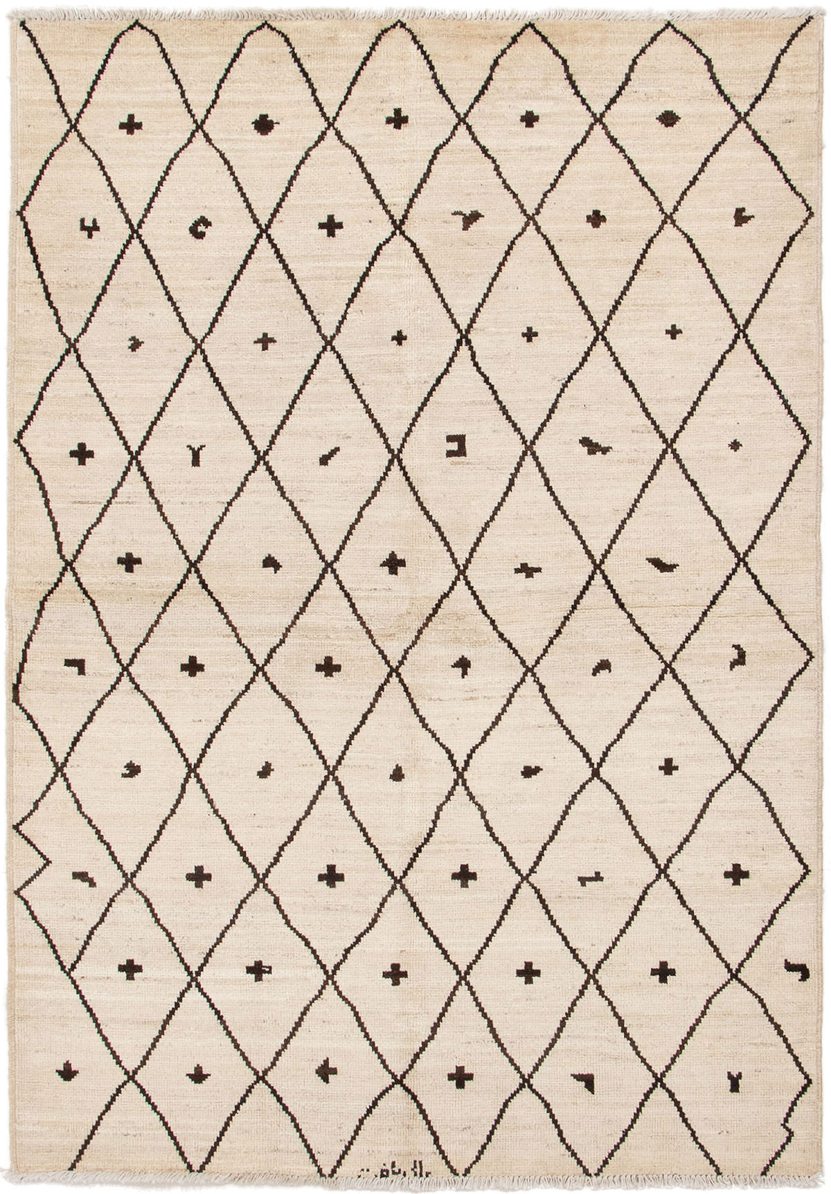 Hand-knotted Tangier Cream Wool Rug 6'1" x 8'10" Size: 6'1" x 8'10"  
