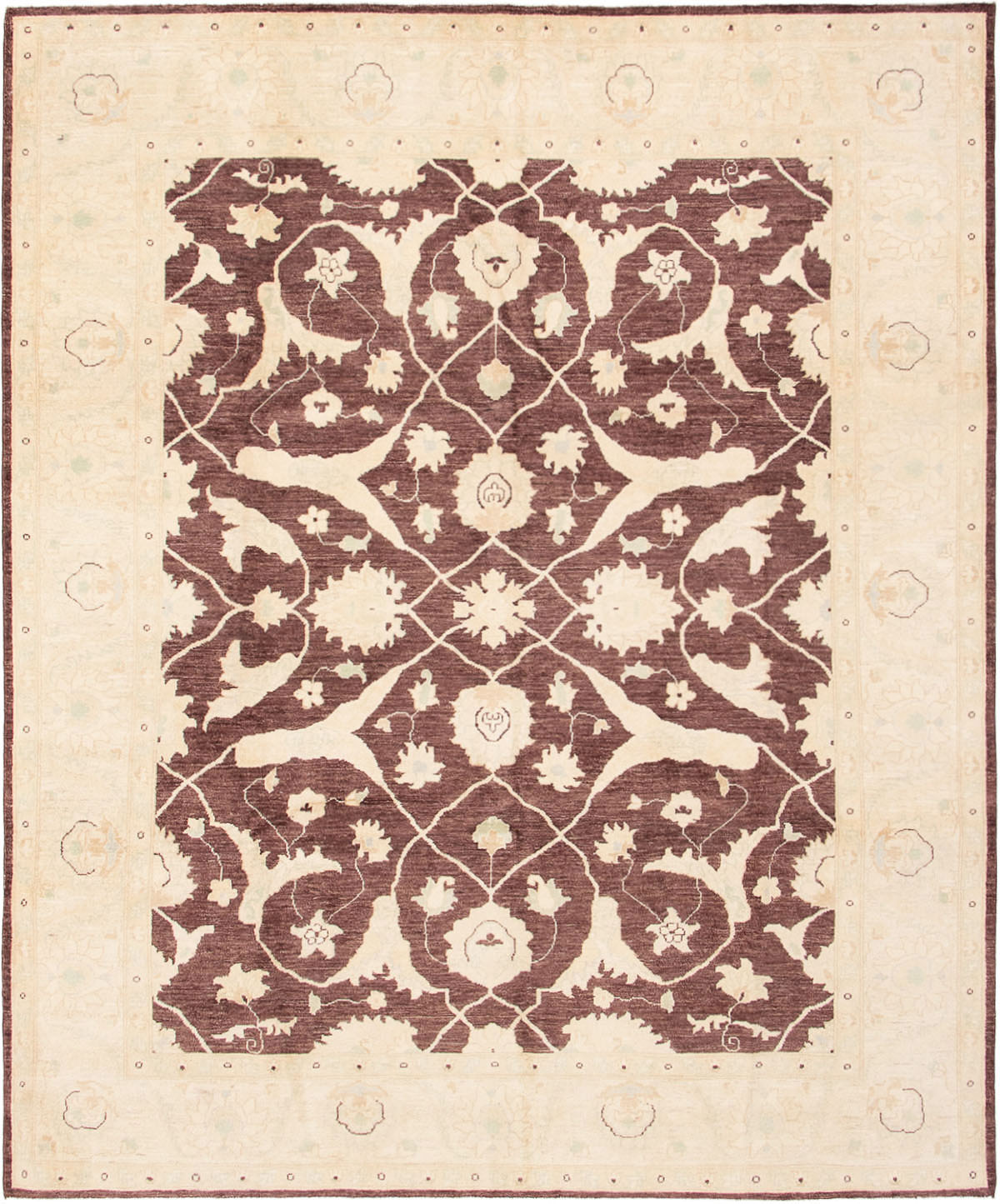 Hand-knotted Peshawar Finest Dark Brown Wool Rug 8'1" x 9'10" Size: 8'1" x 9'10"  