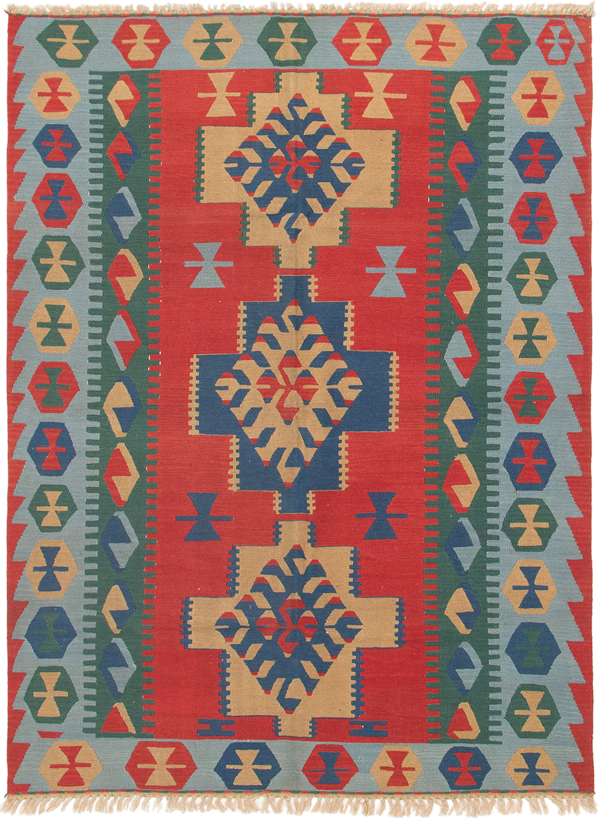 Hand woven Kashkoli FW Red Wool Kilim 5'7" x 7'9" Size: 5'7" x 7'9"  