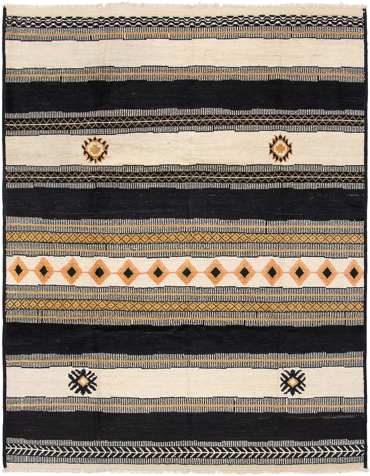 Hand-knotted Shalimar Black, Cream Wool Rug 8'0" x 9'10" Size: 8'0" x 9'10"  