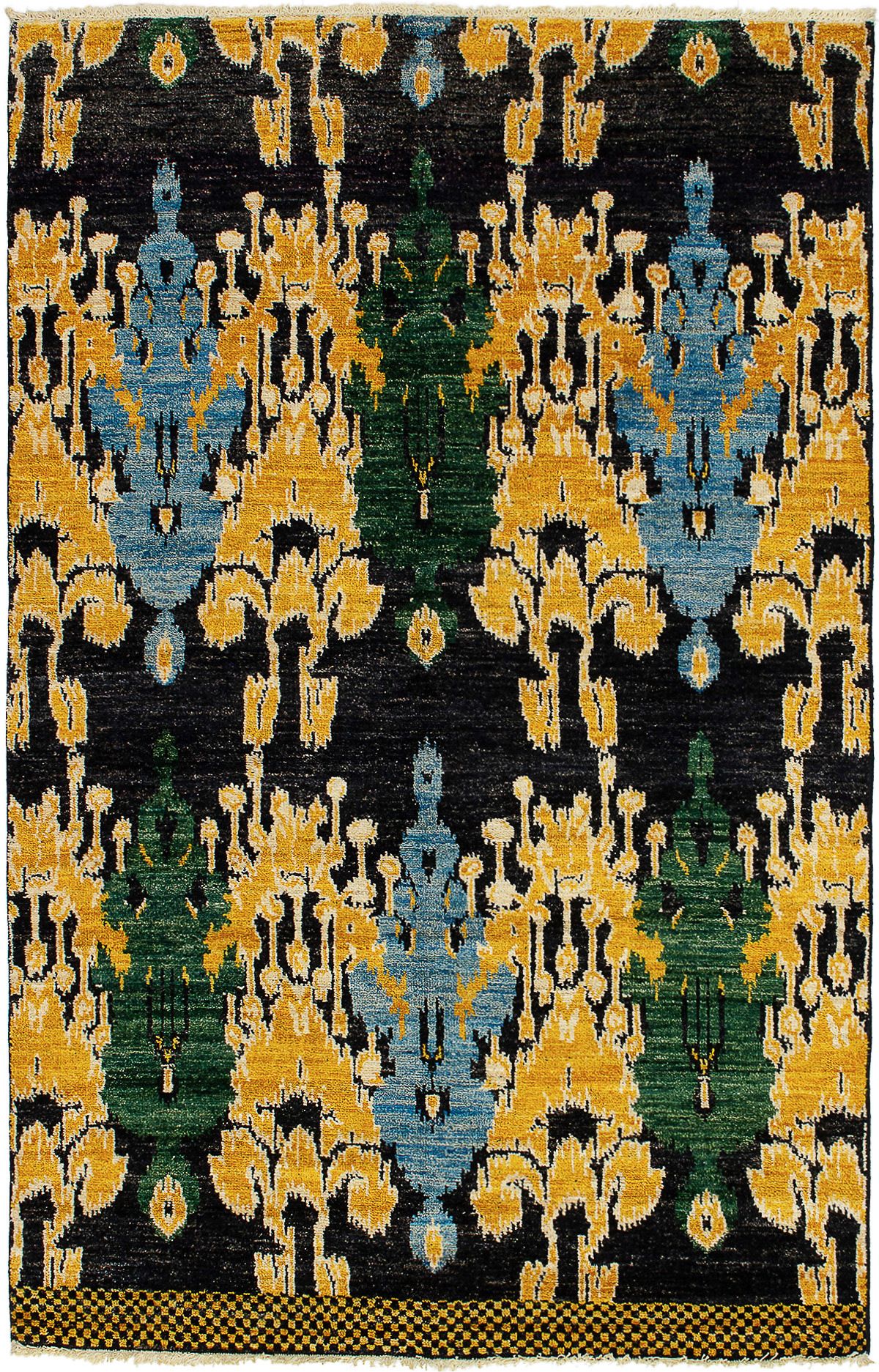 Hand-knotted Shalimar Black, Gold Wool Rug 5'1" x 8'2" Size: 5'1" x 8'2"  