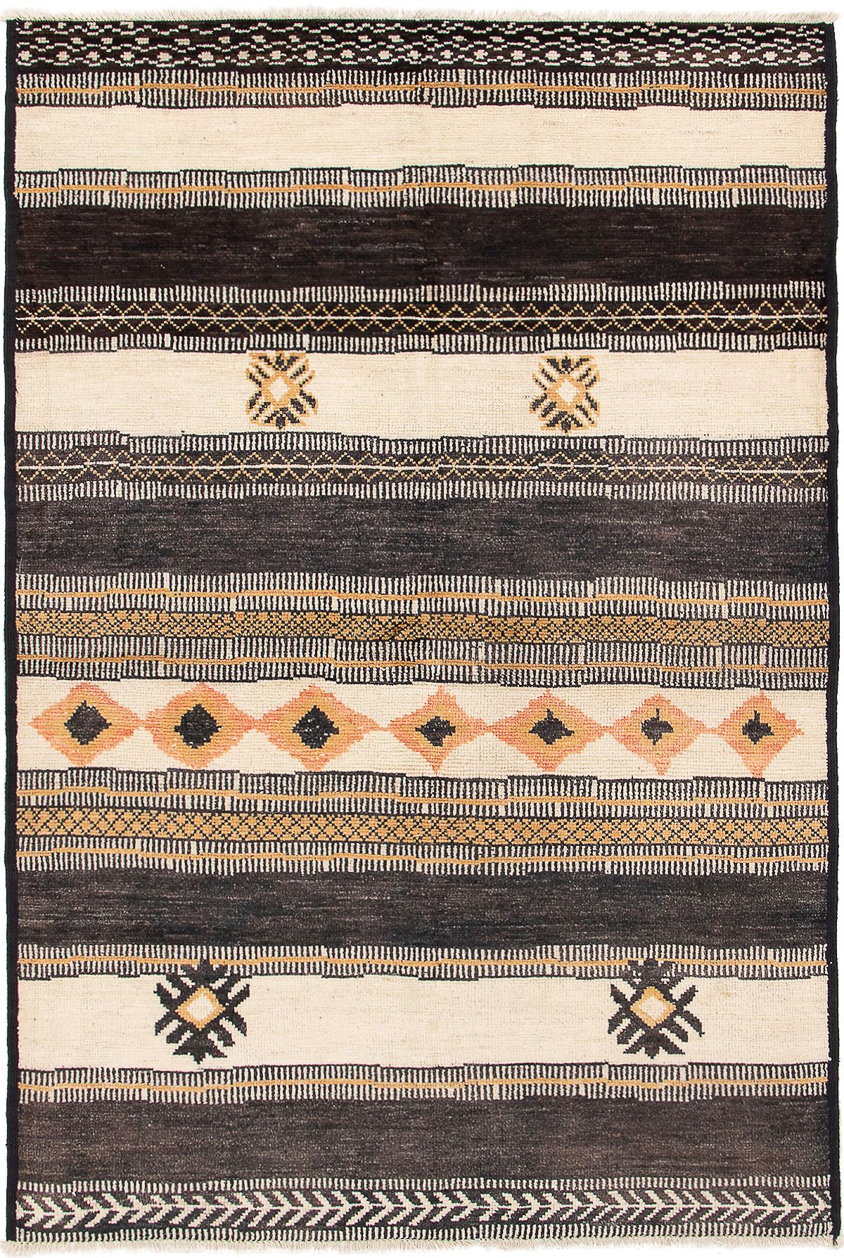 Hand-knotted Shalimar Black, Cream Wool Rug 5'10" x 9'0" Size: 5'10" x 9'0"  