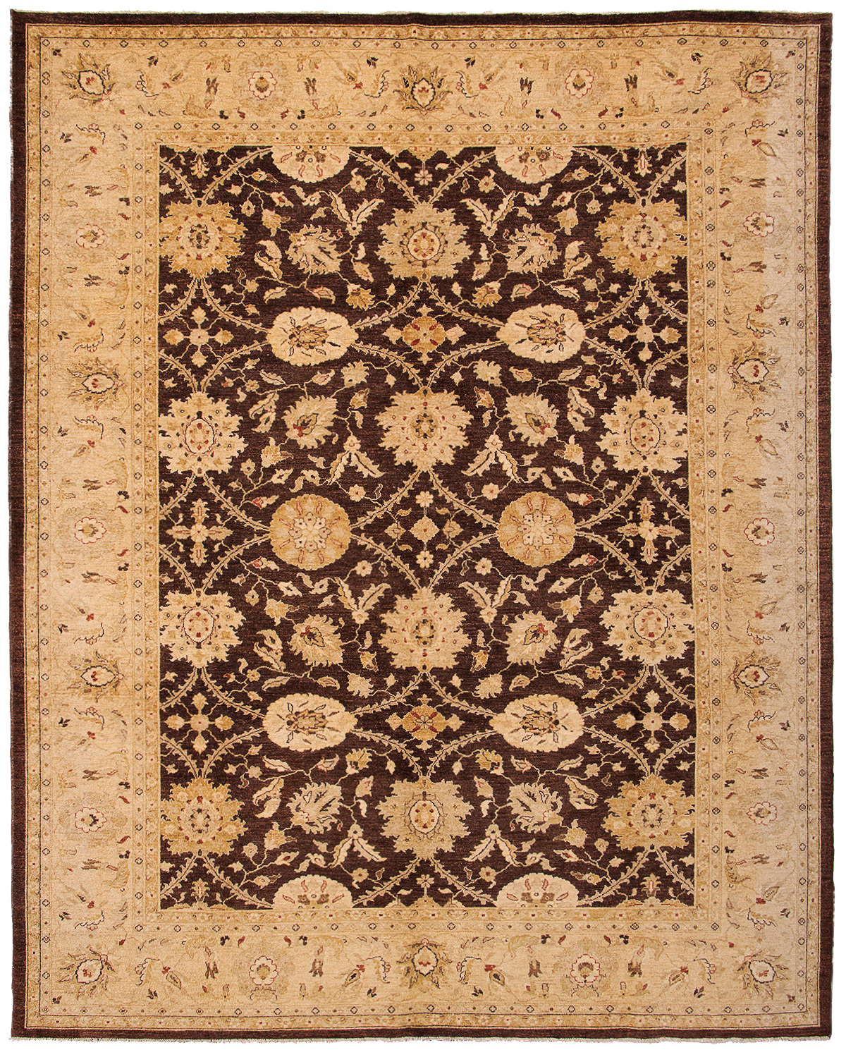 Hand-knotted Peshawar Finest Dark Brown Wool Rug 10'0" x 12'7" Size: 10'0" x 12'7"  