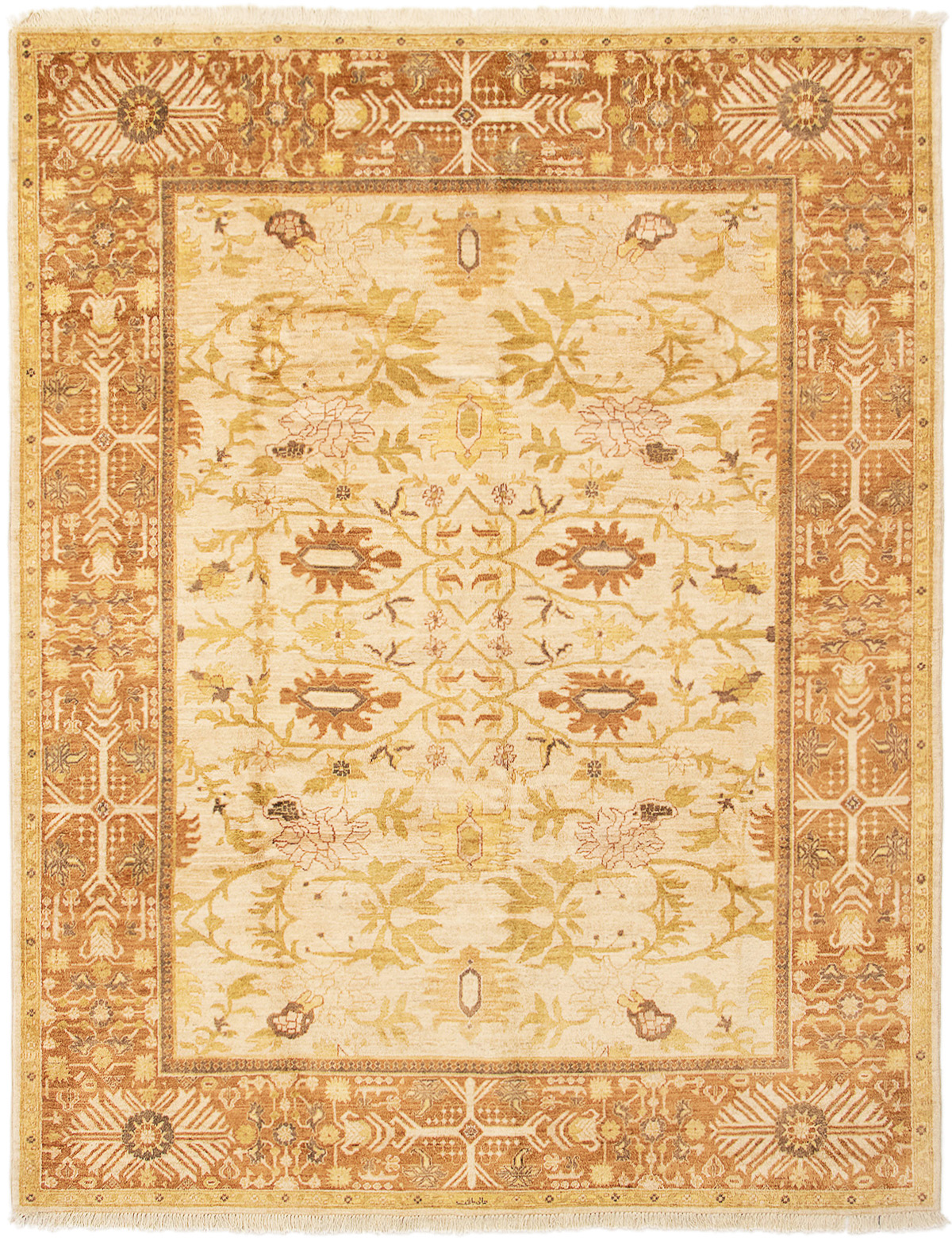 Hand-knotted Peshawar Finest Cream Wool Rug 7'10" x 9'10" Size: 7'10" x 9'10"  