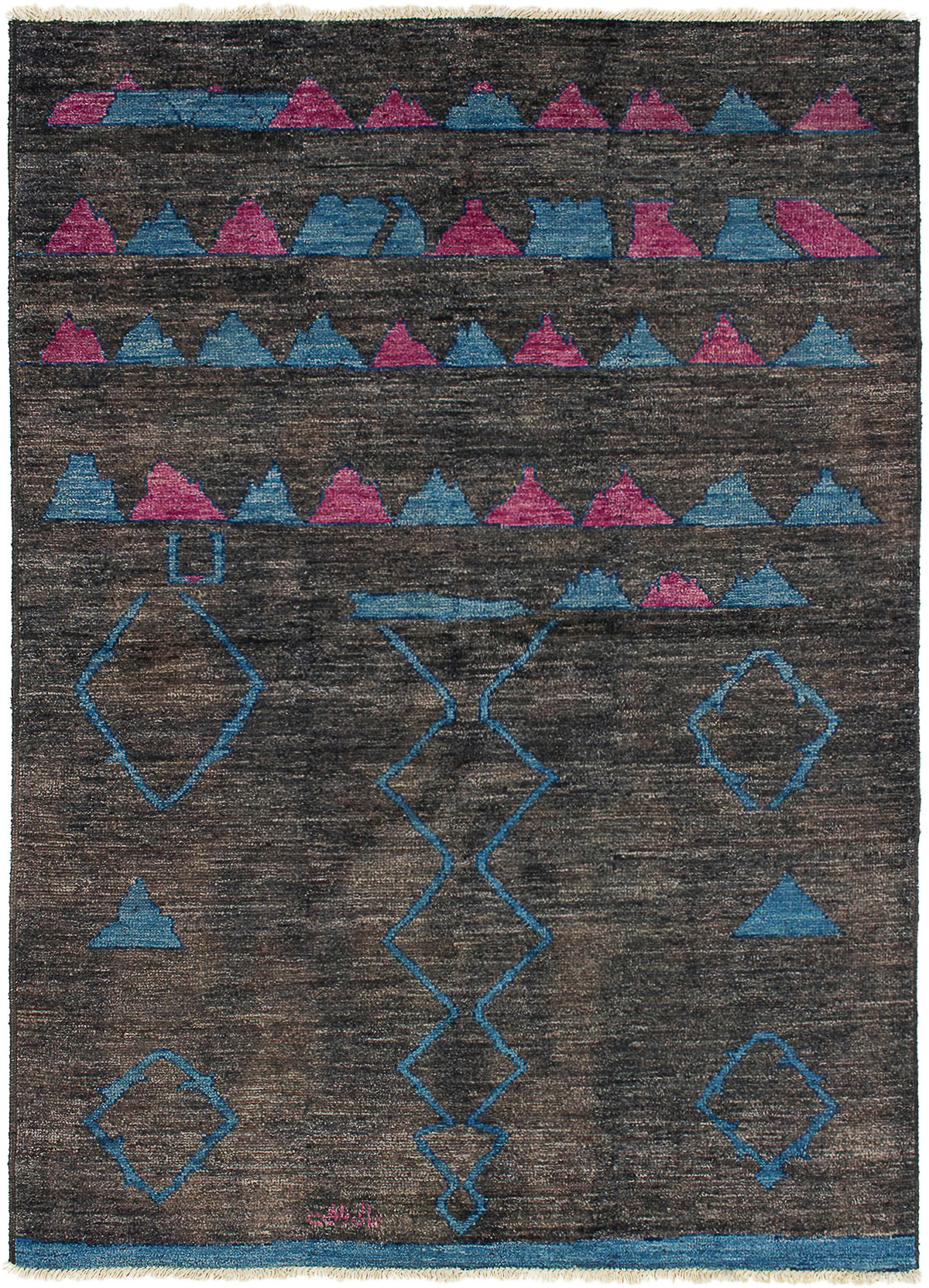 Hand-knotted Tangier Dark Brown Wool Rug 6'3" x 9'0" Size: 6'3" x 9'0"  
