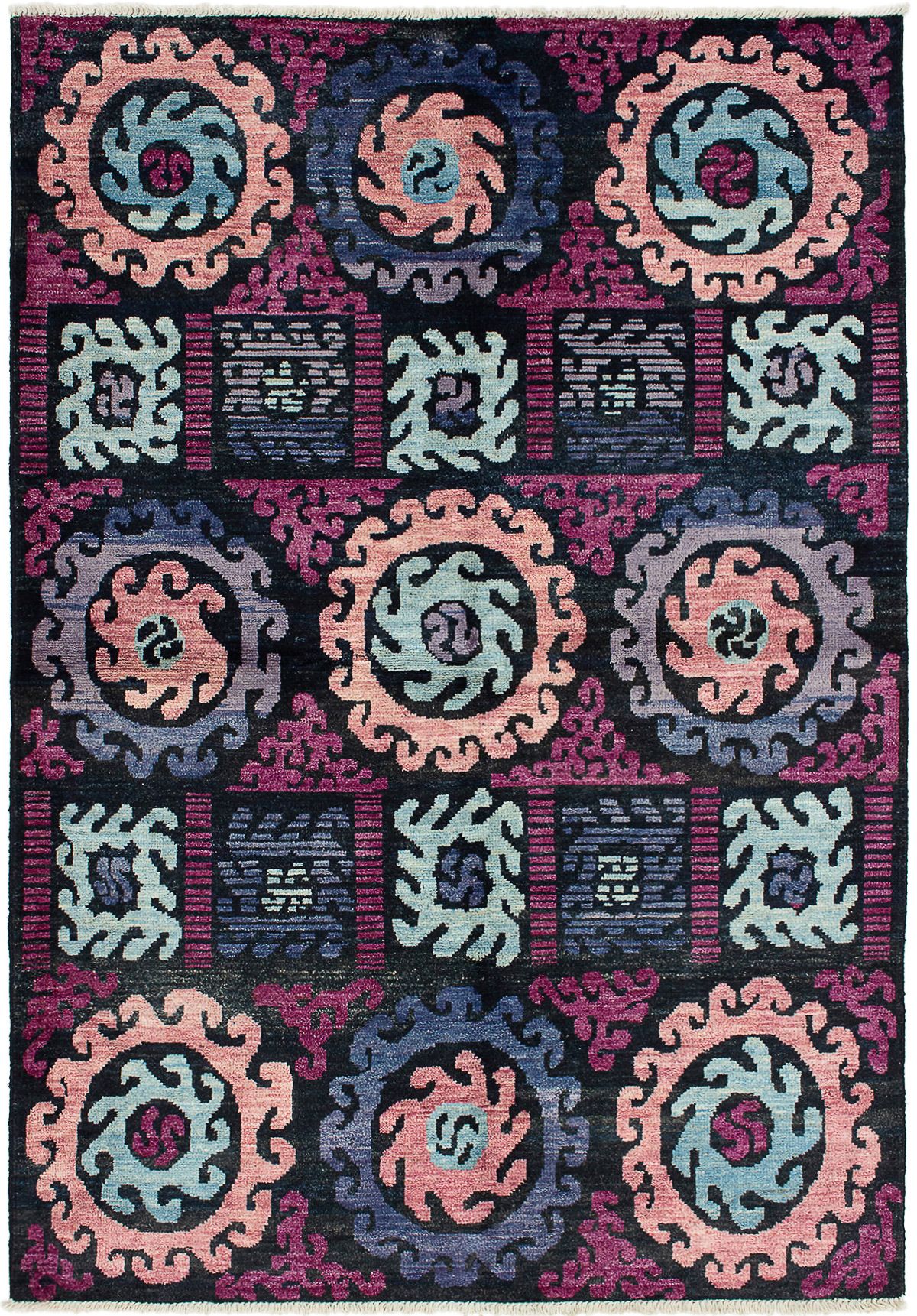 Hand-knotted Shalimar Black, Burgundy Wool Rug 6'4" x 8'10" Size: 6'4" x 8'10"  