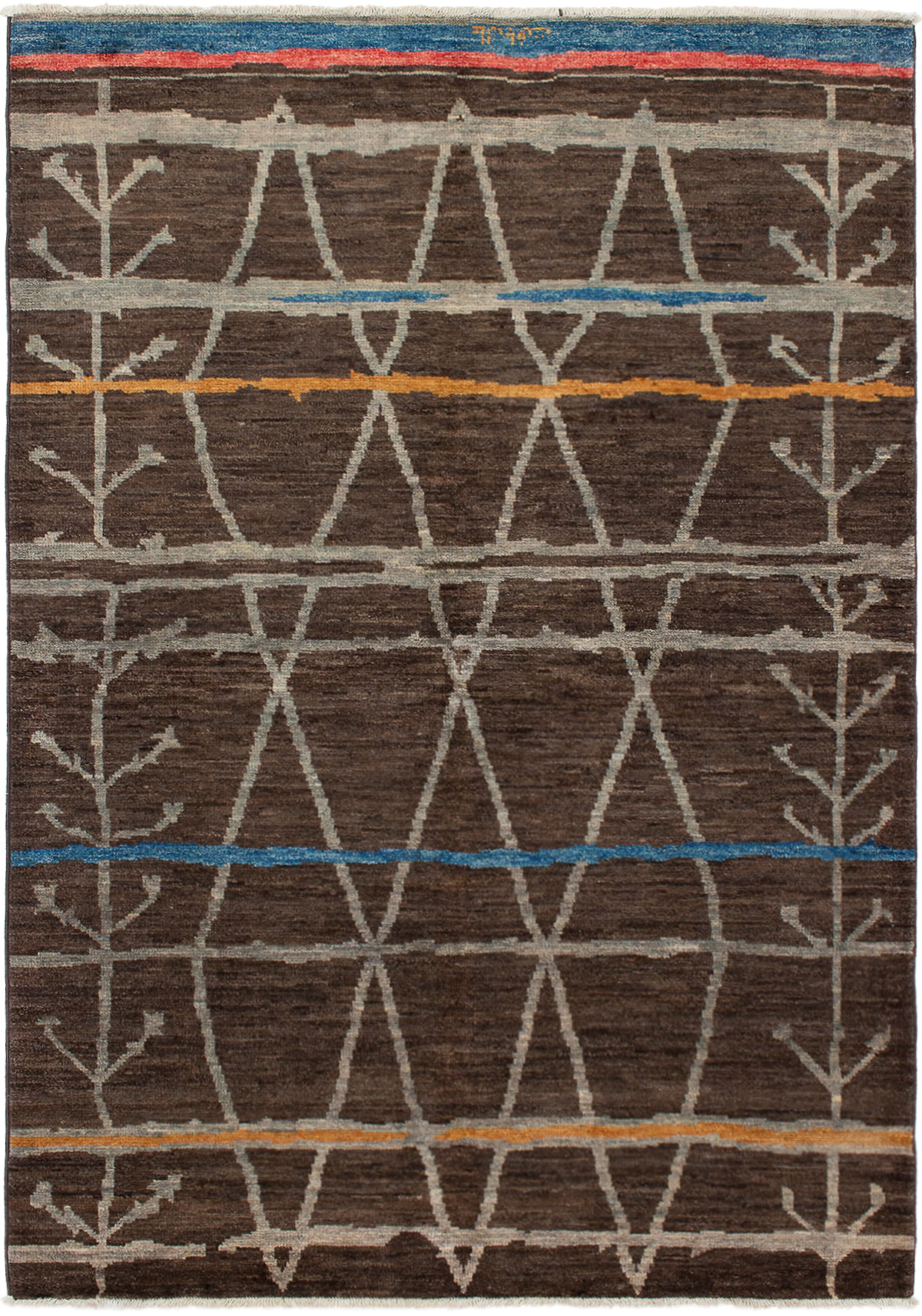 Hand-knotted Tangier Dark Brown,  Wool Rug 6'1" x 8'10" Size: 6'1" x 8'10"  