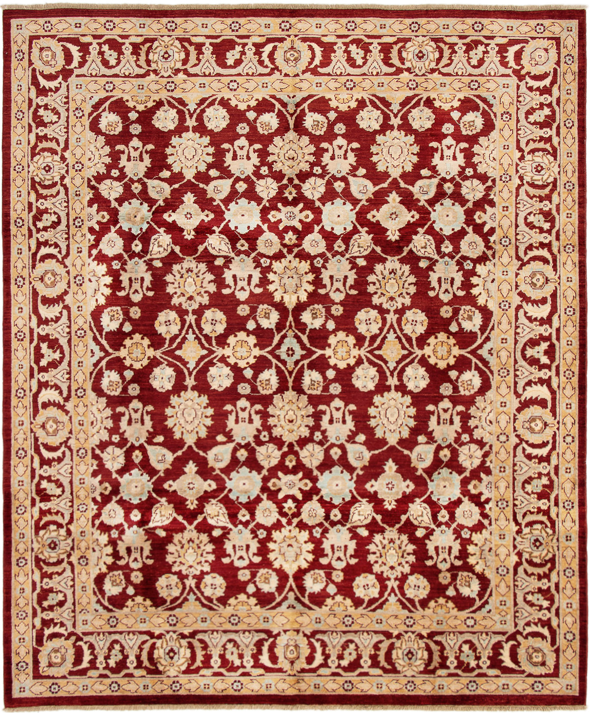 Hand-knotted Chobi Finest Dark Red Wool Rug 8'0" x 9'9"  Size: 8'0" x 9'9"  
