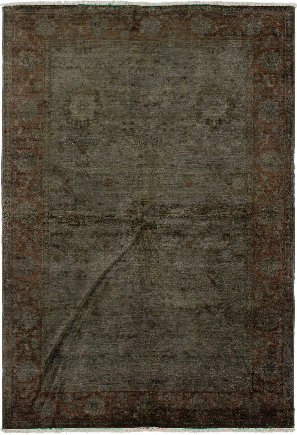 Hand-knotted Color transition Dark Brown Wool Rug 5'9" x 8'10" Size: 5'9" x 8'10"  