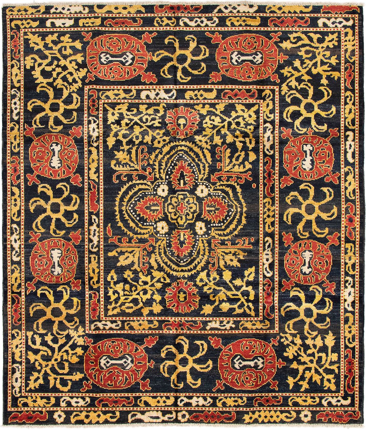 Hand-knotted Shalimar Black Wool Rug 8'6" x 9'9" Size: 8'6" x 9'9"  