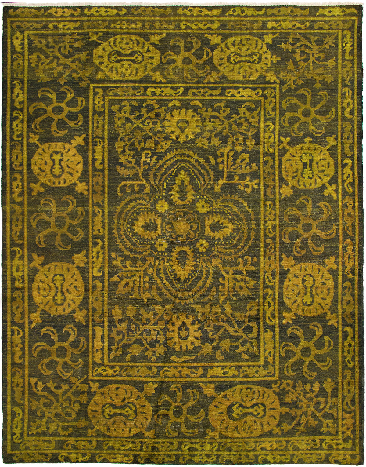 Hand-knotted Vibrance Black, Olive Wool Rug 9'0" x 11'9" Size: 9'0" x 11'9"  