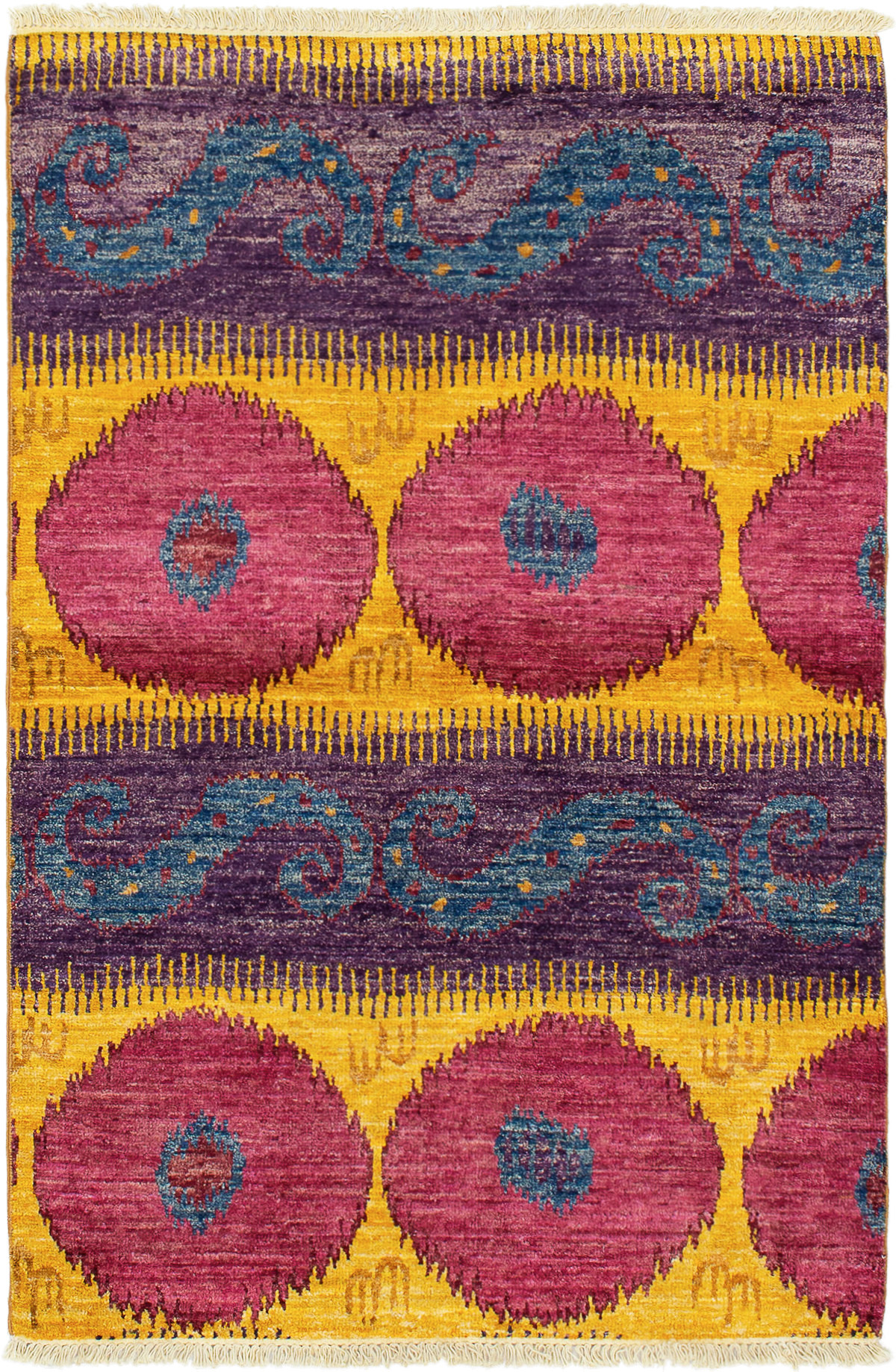 Hand-knotted Shalimar Indigo, Yellow Wool Rug 4'1" x 6'1" Size: 4'1" x 6'1"  