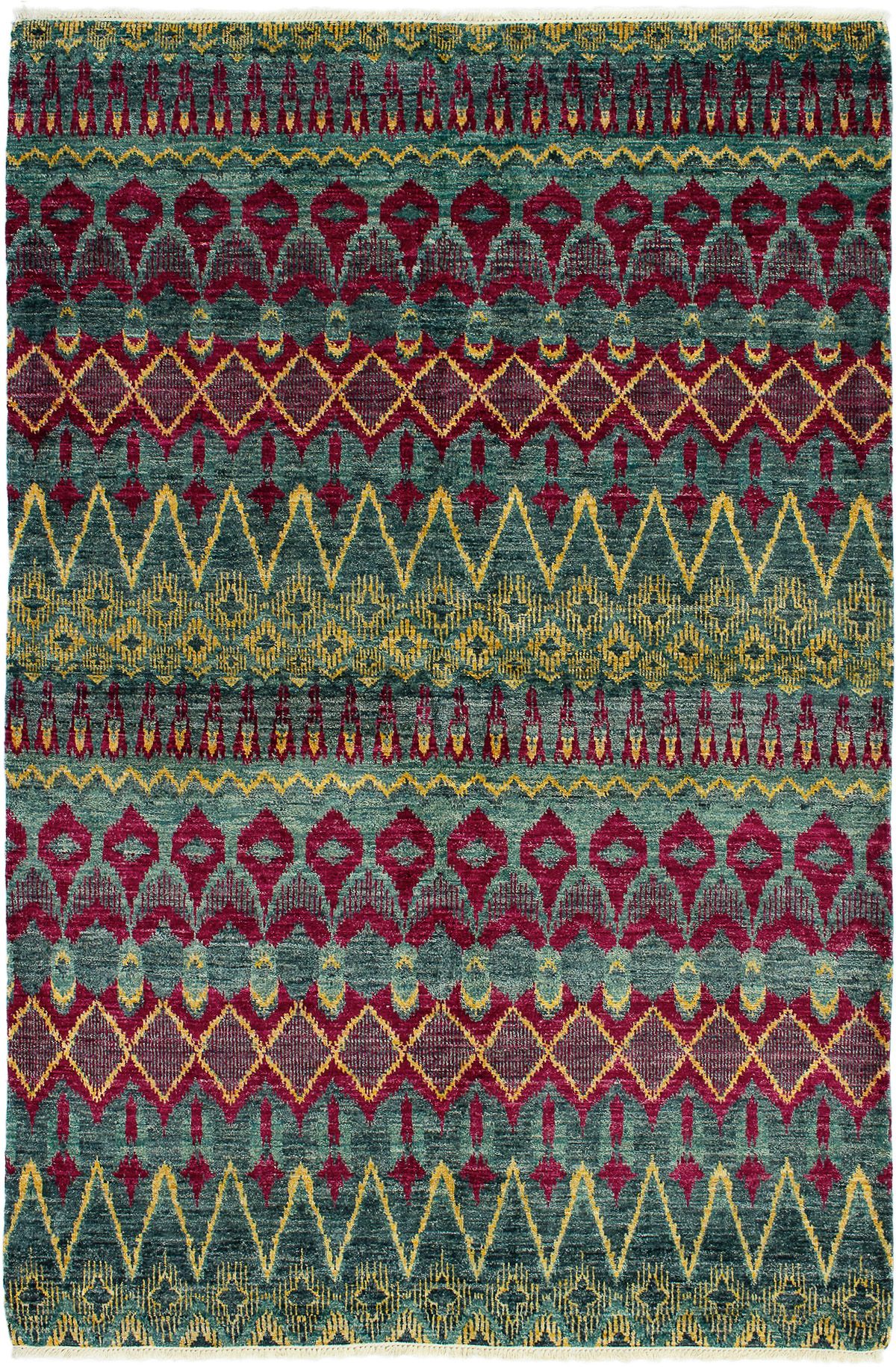 Hand-knotted Shalimar Red, Turquoise Wool Rug 6'0" x 9'2" Size: 6'0" x 9'2"  