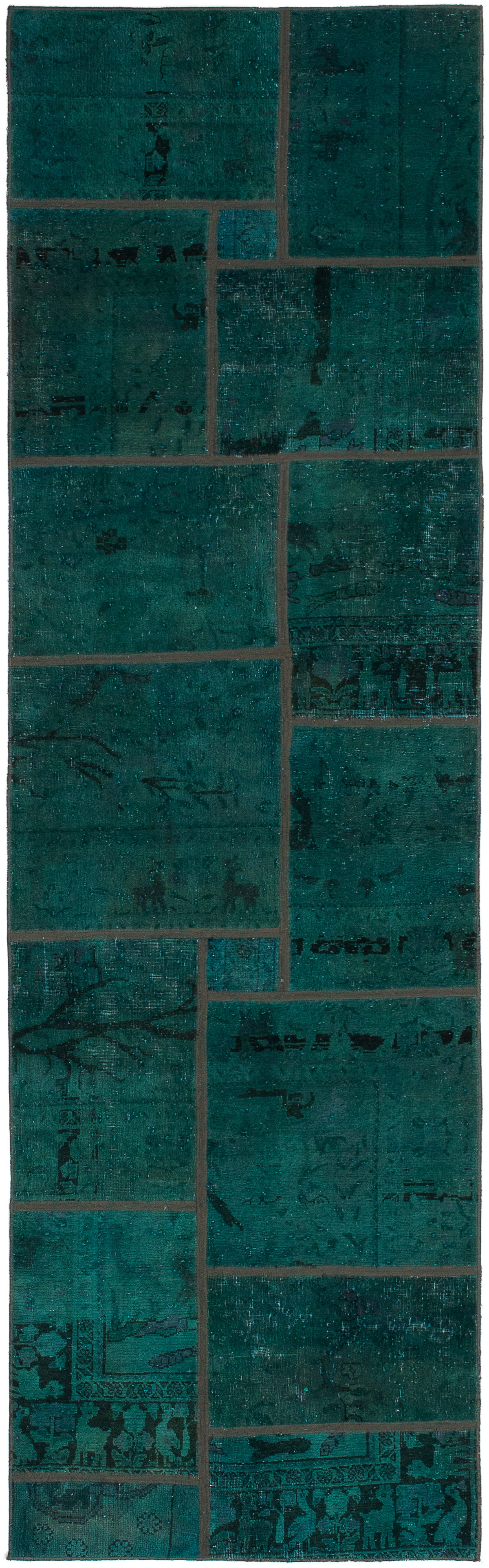 Hand-knotted Color Transition Patch Green Wool Rug 2'9" x 9'7" Size: 2'9" x 9'7"  