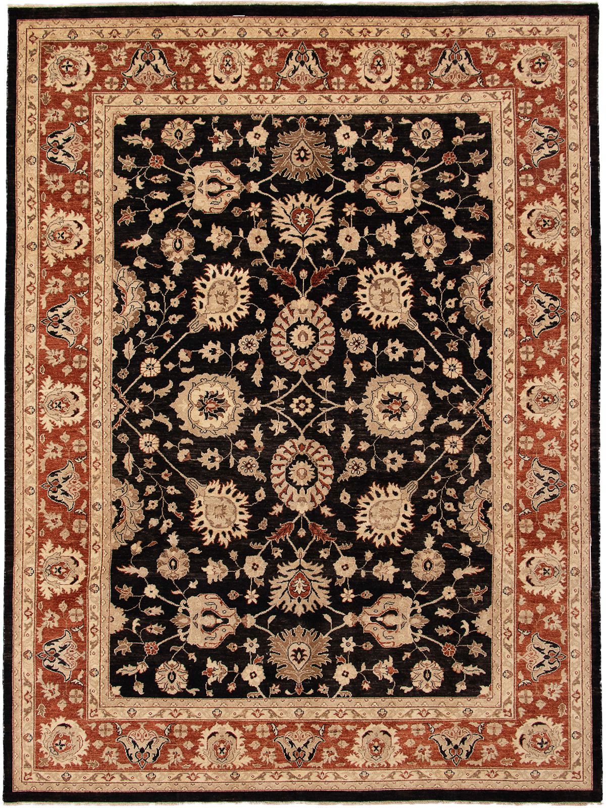 Hand-knotted Chobi Finest Black, Copper Wool Rug 9'0" x 12'1" Size: 9'0" x 12'1"  
