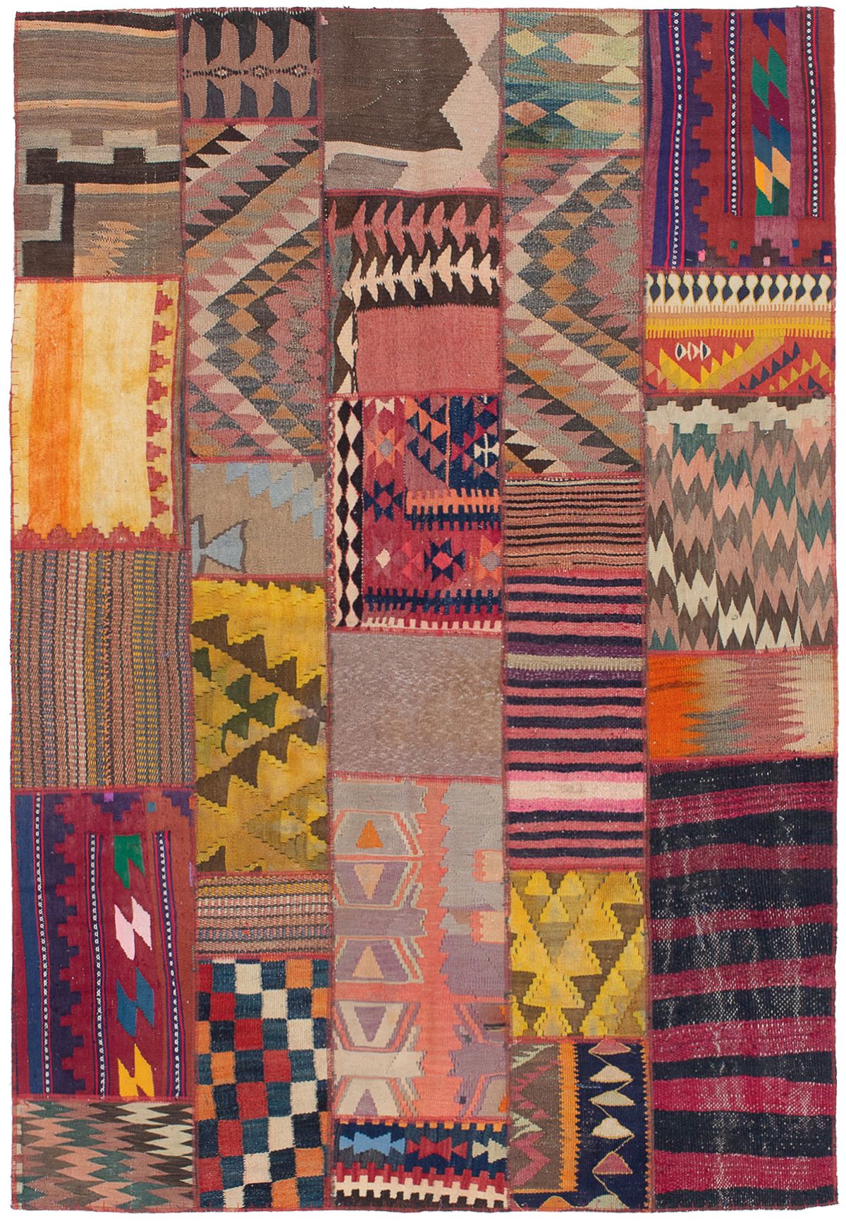 Hand woven Anatolia Patch Brown Wool Kilim 5'5" x 8'0" Size: 5'5" x 8'0"  