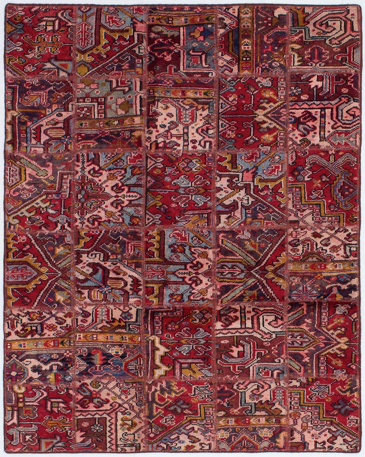 Hand-knotted Vintage Anatolia Patch Red Wool Rug 4'7" x 5'10" Size: 4'7" x 5'10"  