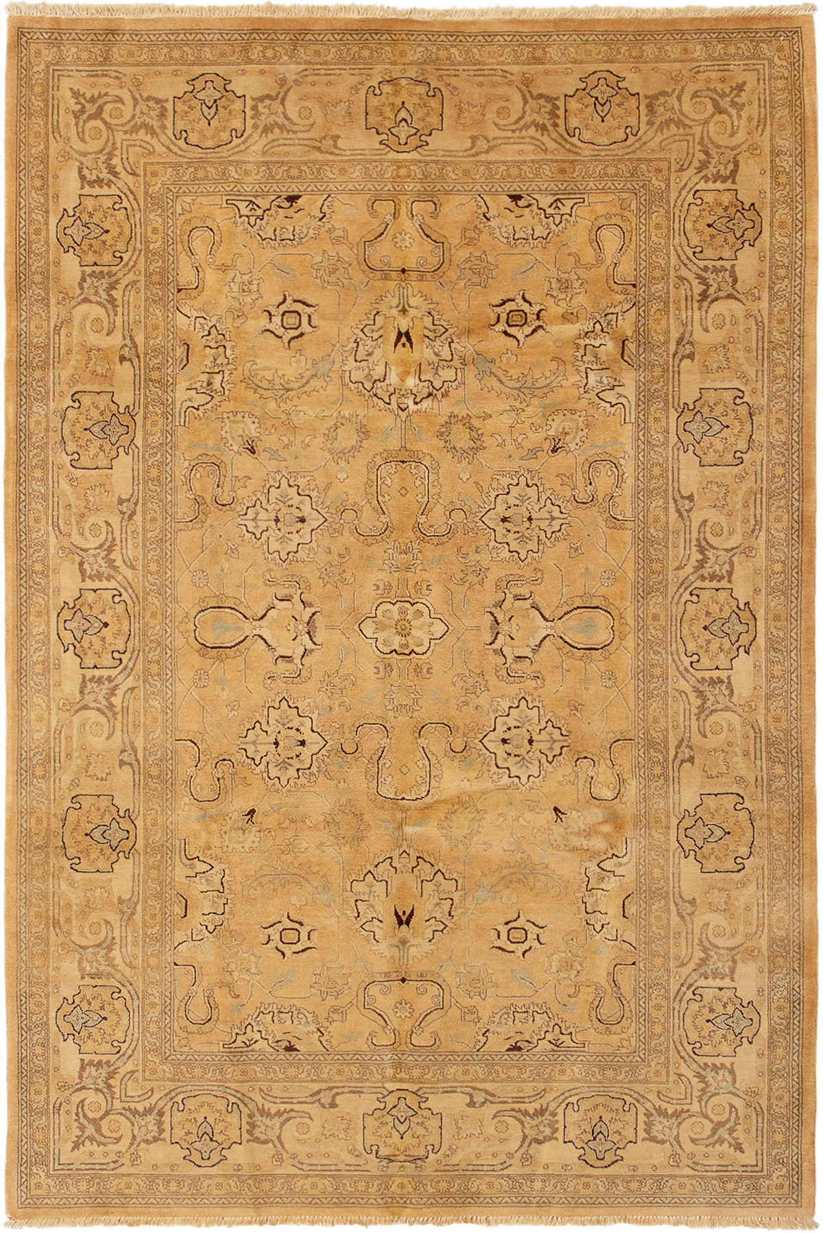 Hand-knotted Peshawar Finest Light Brown Wool Rug 6'0" x 8'9" Size: 6'0" x 8'9"  