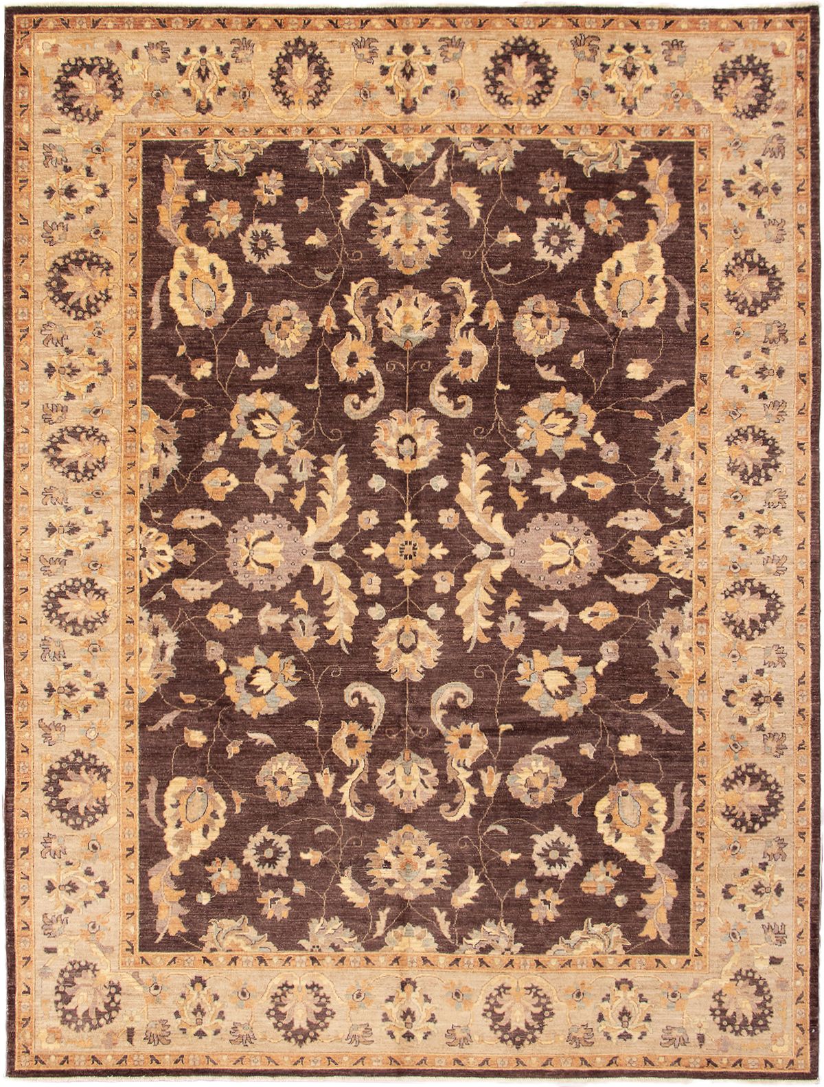 Hand-knotted Chobi Finest Dark Brown Wool Rug 9'0" x 11'10"  Size: 9'0" x 11'10"  