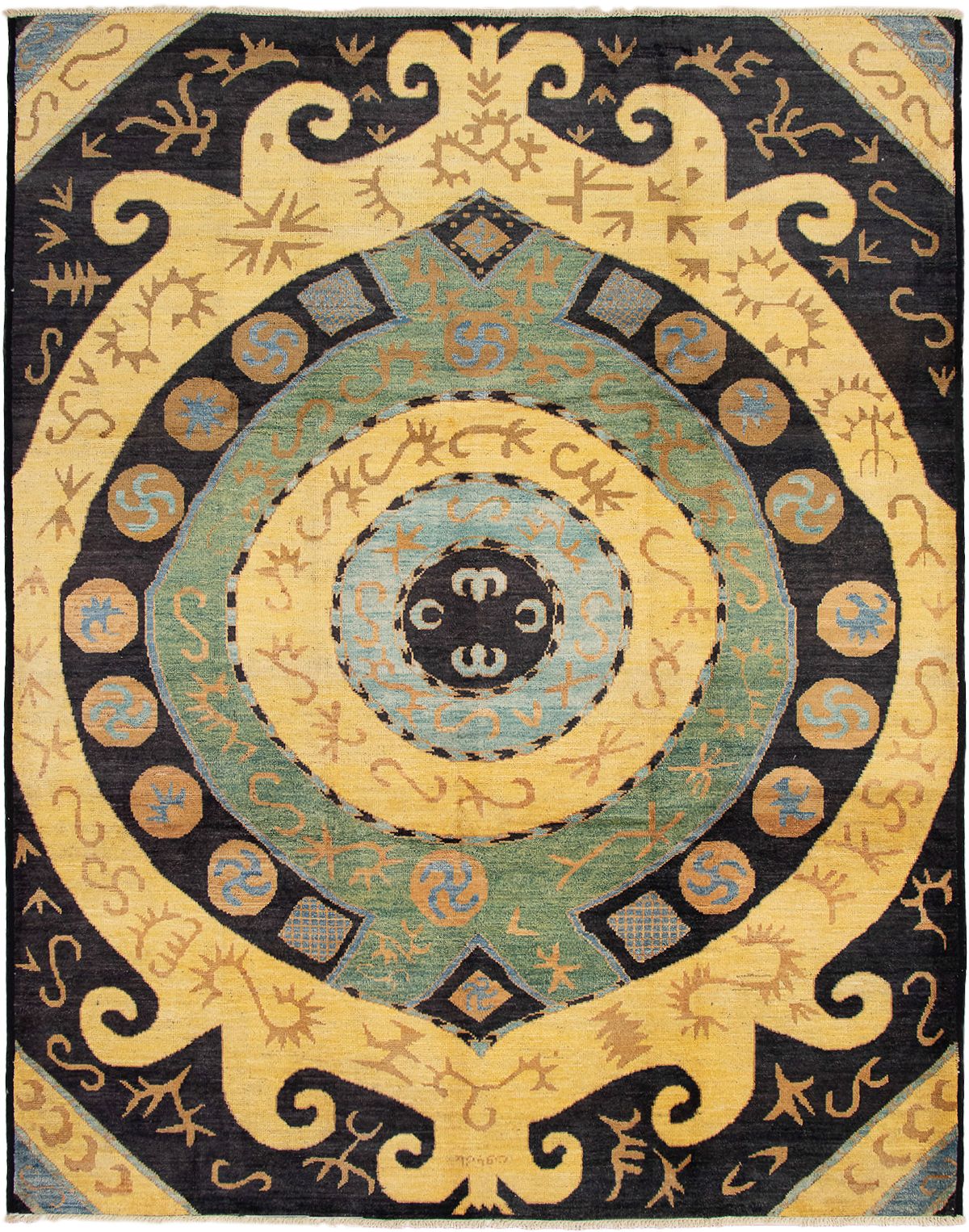 Hand-knotted Shalimar Black, Light Gold Wool Rug 9'3" x 11'10" Size: 9'3" x 11'10"  