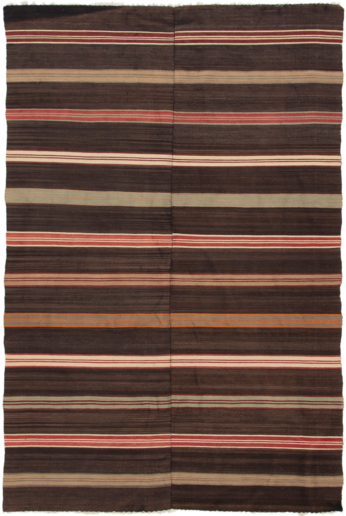 Hand woven Bohemian Dark Brown Wool Kilim 4'10" x 7'5" Size: 4'10" x 7'5"  
