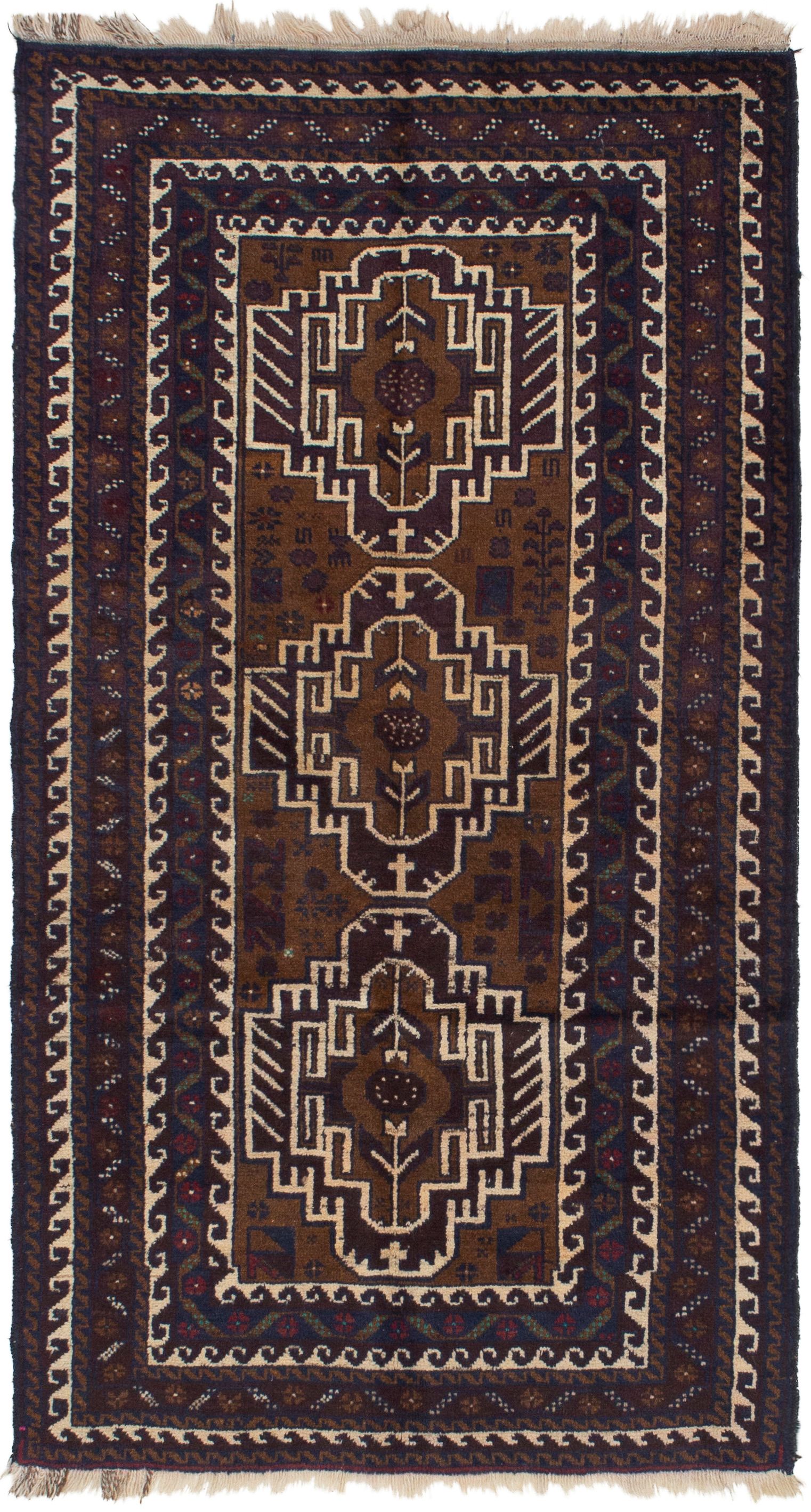 Hand-knotted Kazak Dark Navy, Light Brown Wool Rug 3'6" x 6'5" Size: 3'6" x 6'5"  