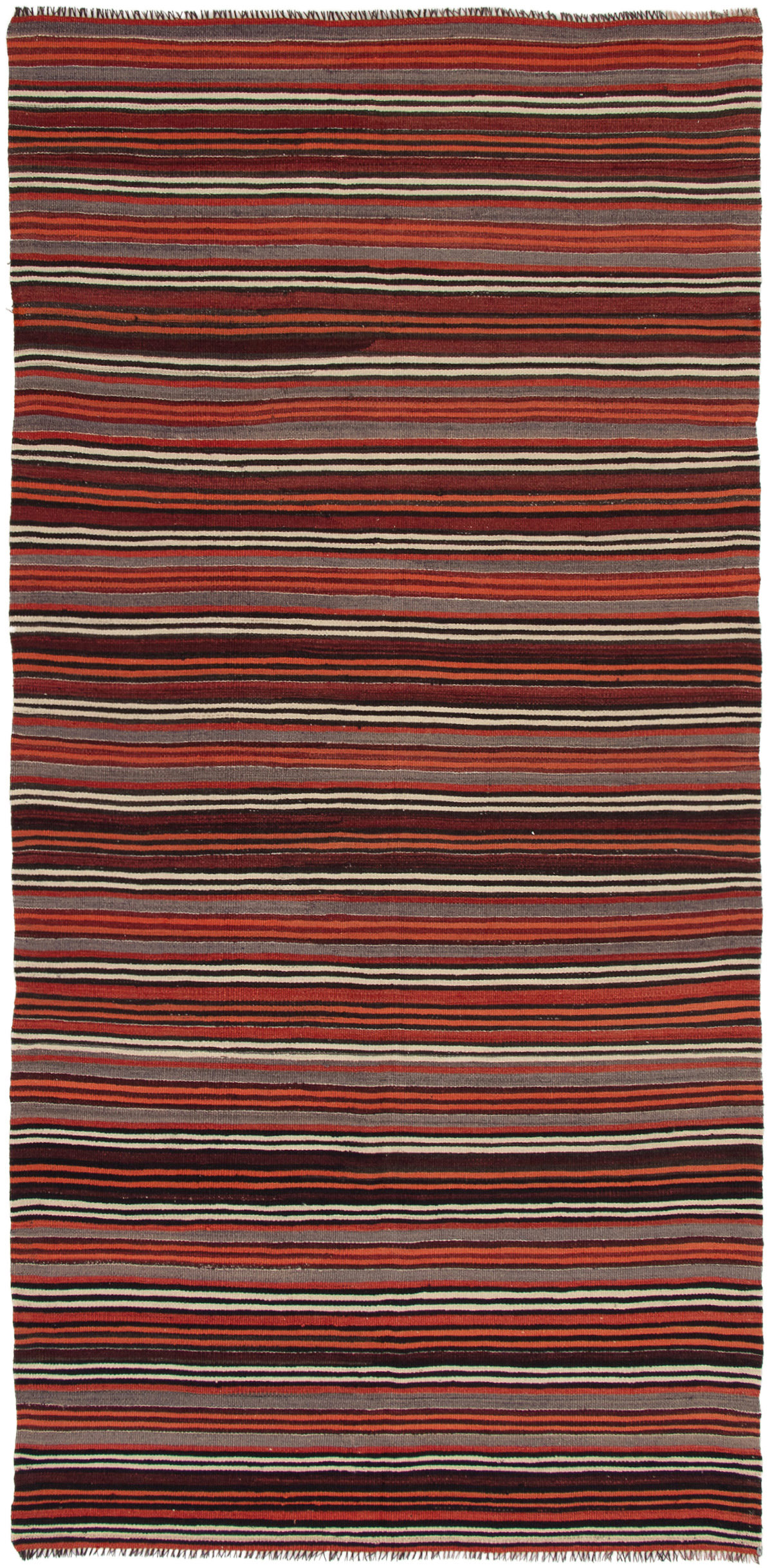 Hand woven Bohemian Dark Red Wool Kilim 4'10" x 10'1" Size: 4'10" x 10'1"  