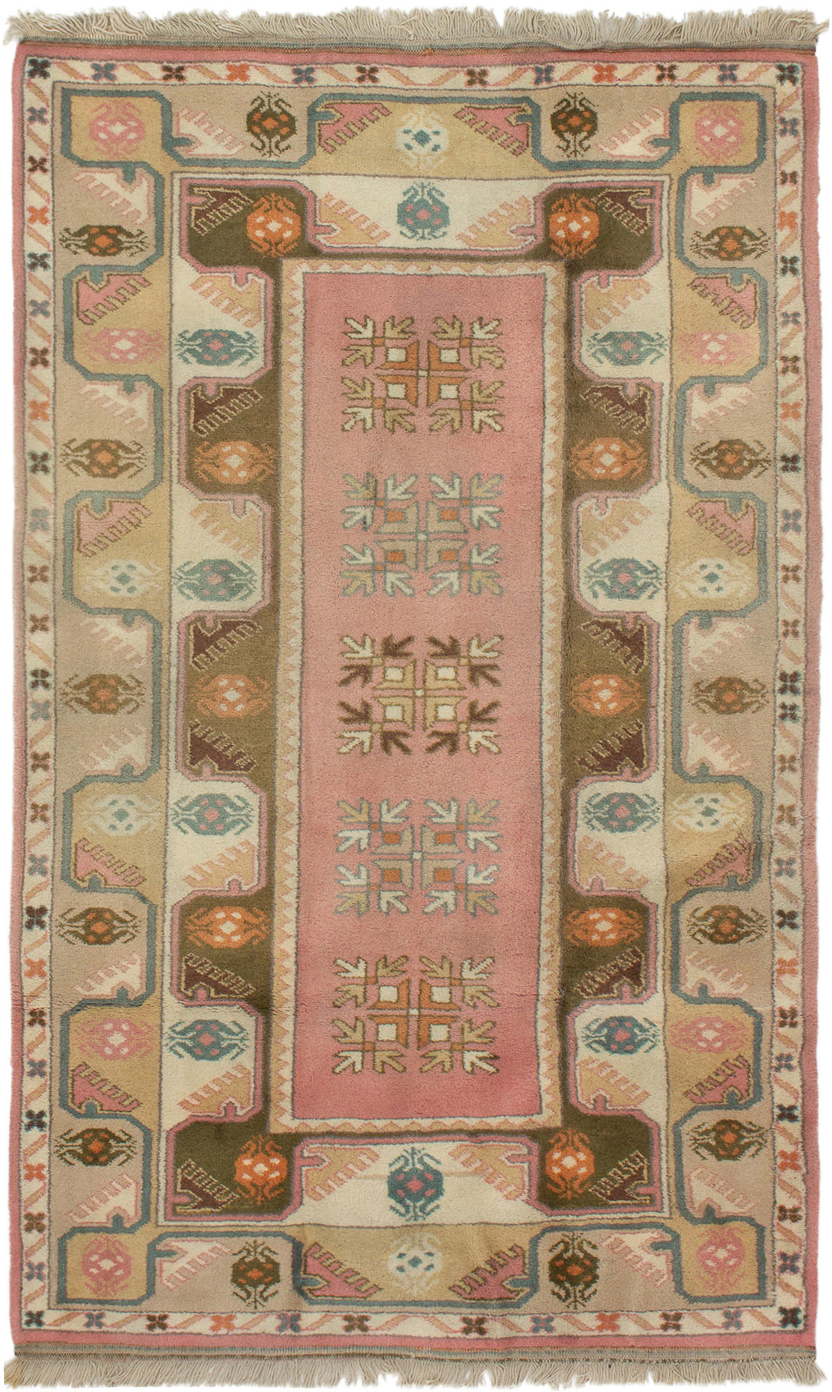 Hand-knotted Ushak Cream, Pink Wool Rug 3'10" x 6'5" Size: 3'10" x 6'5"  